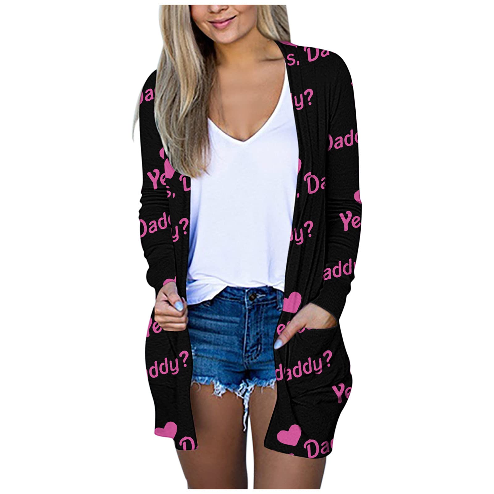 Lightweight Long Cardigans for Women - Casual Butterfly Print Open Front Cardigan with Pockets & Long Sleeves | Perfect for Office, Layering & Fall Fashion