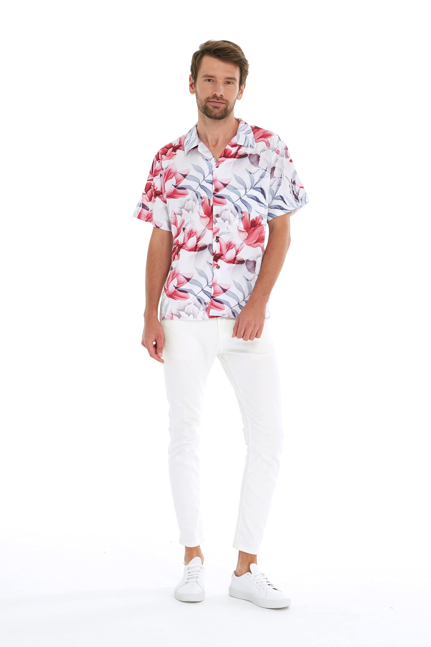 Hawaiian Luau Outfits for Family - Matching Aloha Shirts & Dresses for Men, Women, Boys & Girls in Misty Lotus White | Perfect for Beach Parties, Summer Vacations & Tropical Themed Events