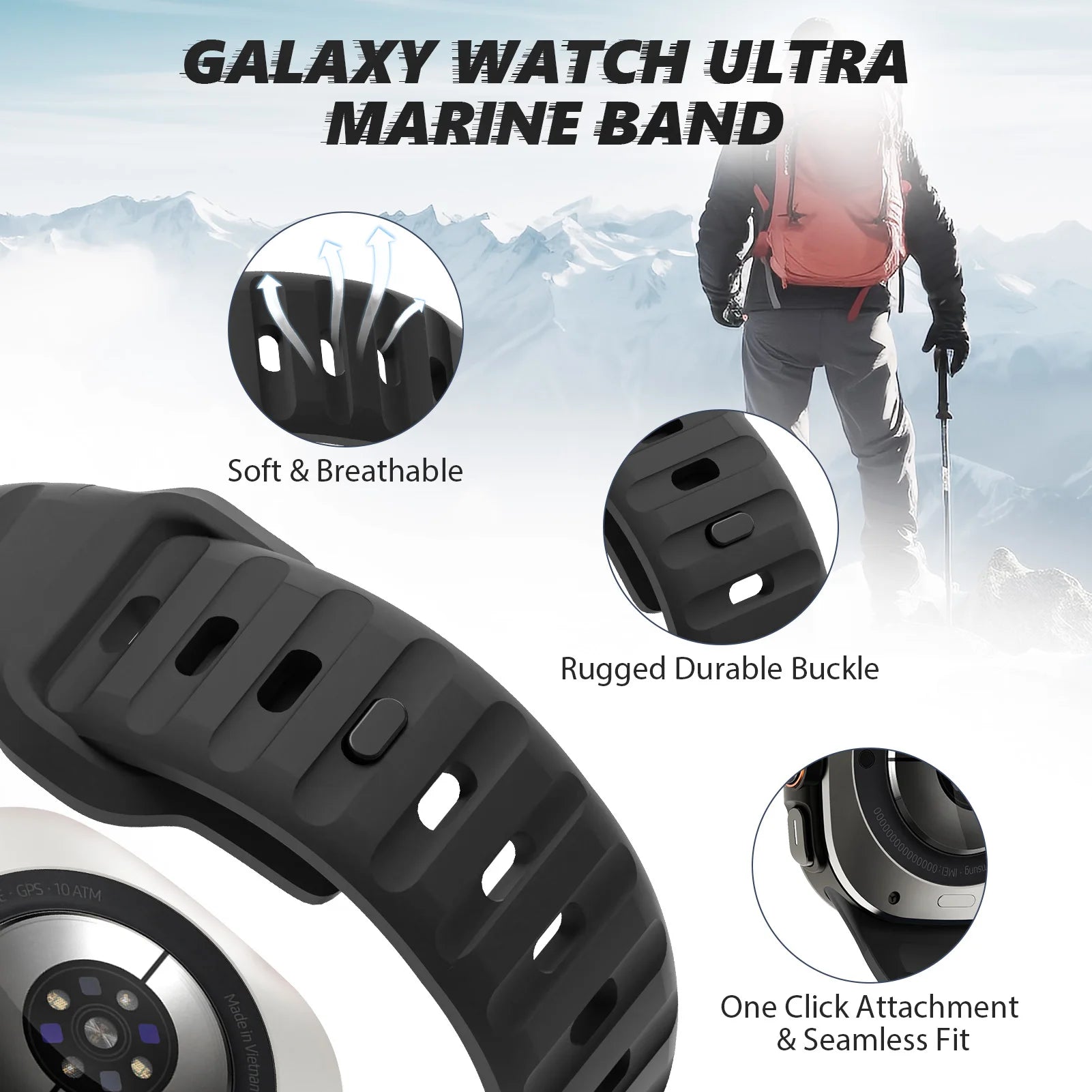 Durable Silicone Bands for Samsung Galaxy Watch Ultra - Sport, Fitness & Outdoor Activity Replacement Straps