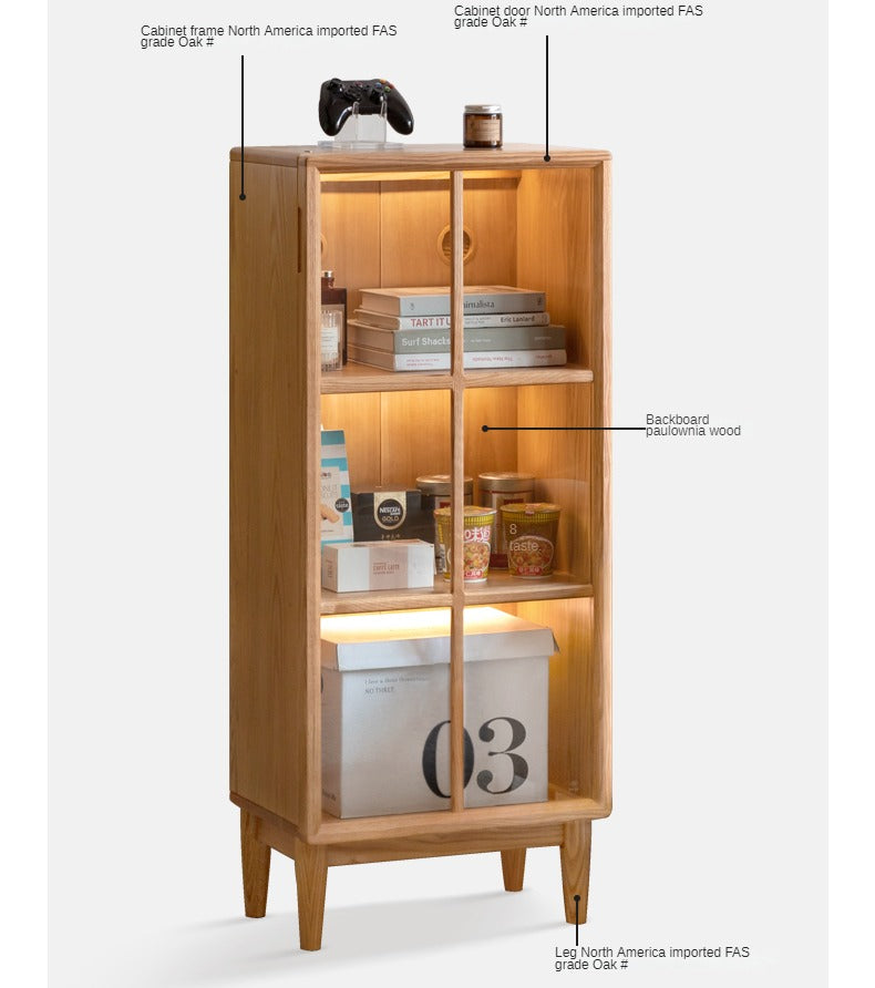 Solid Oak Wood Bookcase with Glass Doors - Stylish Storage for Books, Decor & Collectibles | Perfect for Living Room, Office & Library