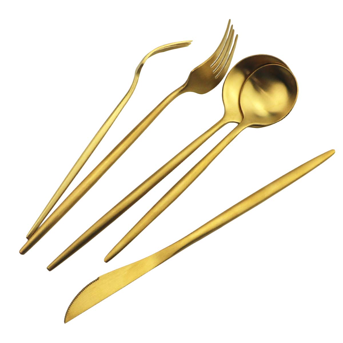 Premium 40-Piece Matte Gold Flatware Set - 18/10 Stainless Steel Cutlery for 8 People (Forks, Spoons, Knives) - Elegant Dinnerware for Home, Camping & Travel - Durable Tableware for Restaurants & Outdoor Adventures