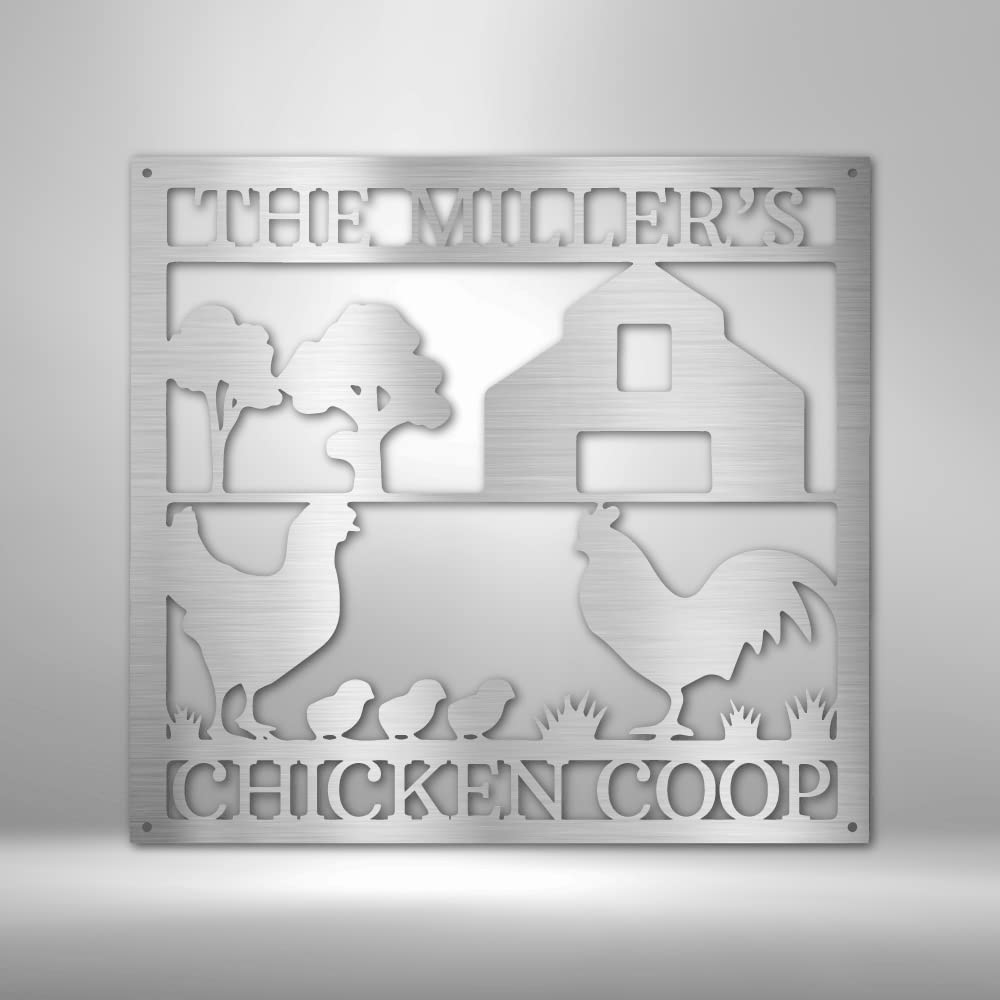 Custom Metal Name Sign - Personalized Split Letter Outdoor Wall Decor - Unique Housewarming Gift for New Home - Wedding, Birthday & Anniversary Present - Chicken Monogram Metal Art