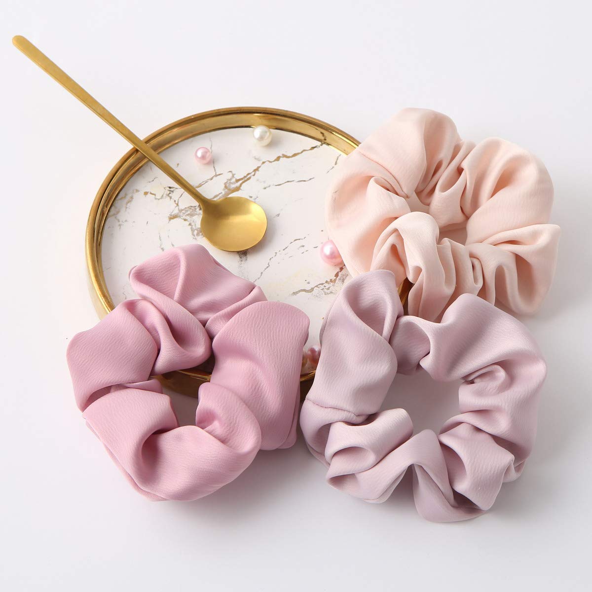 Luxury Satin Hair Scrunchies for Women - 6 Pack Soft Elastic Hair Ties for Girls (Pink) - Gentle Ponytail Holders & Hair Accessories for Daily Use, Workout, Party or Wedding Hairstyles