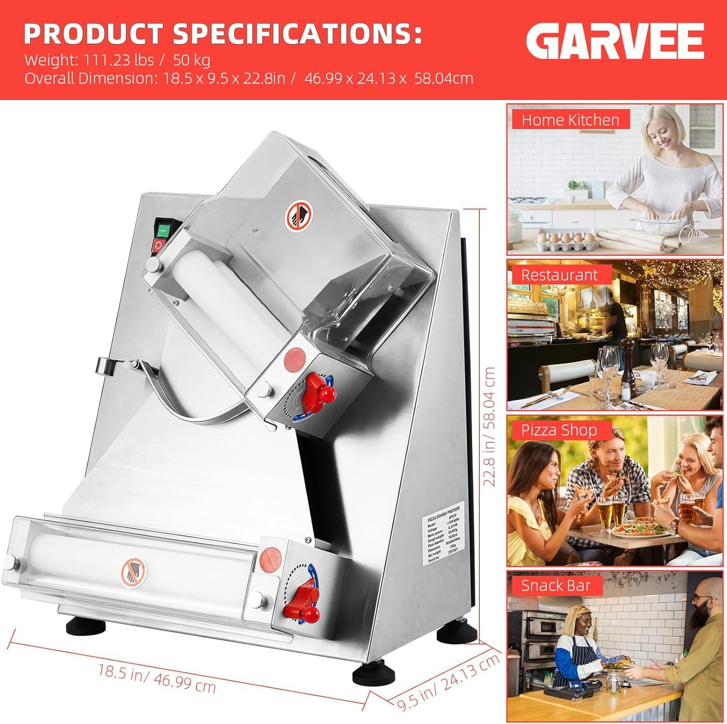 370W Electric Commercial Pizza Dough Roller Machine - 12