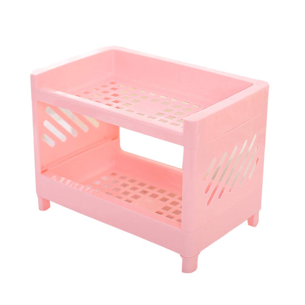 Plastic Spice Rack Organizer - 2-Tier Countertop Spice Bottle Holder for Kitchen & Dining | Space-Saving Spice Jar Storage for Seasonings & Condiments | Perfect for Home Organization (Pink)