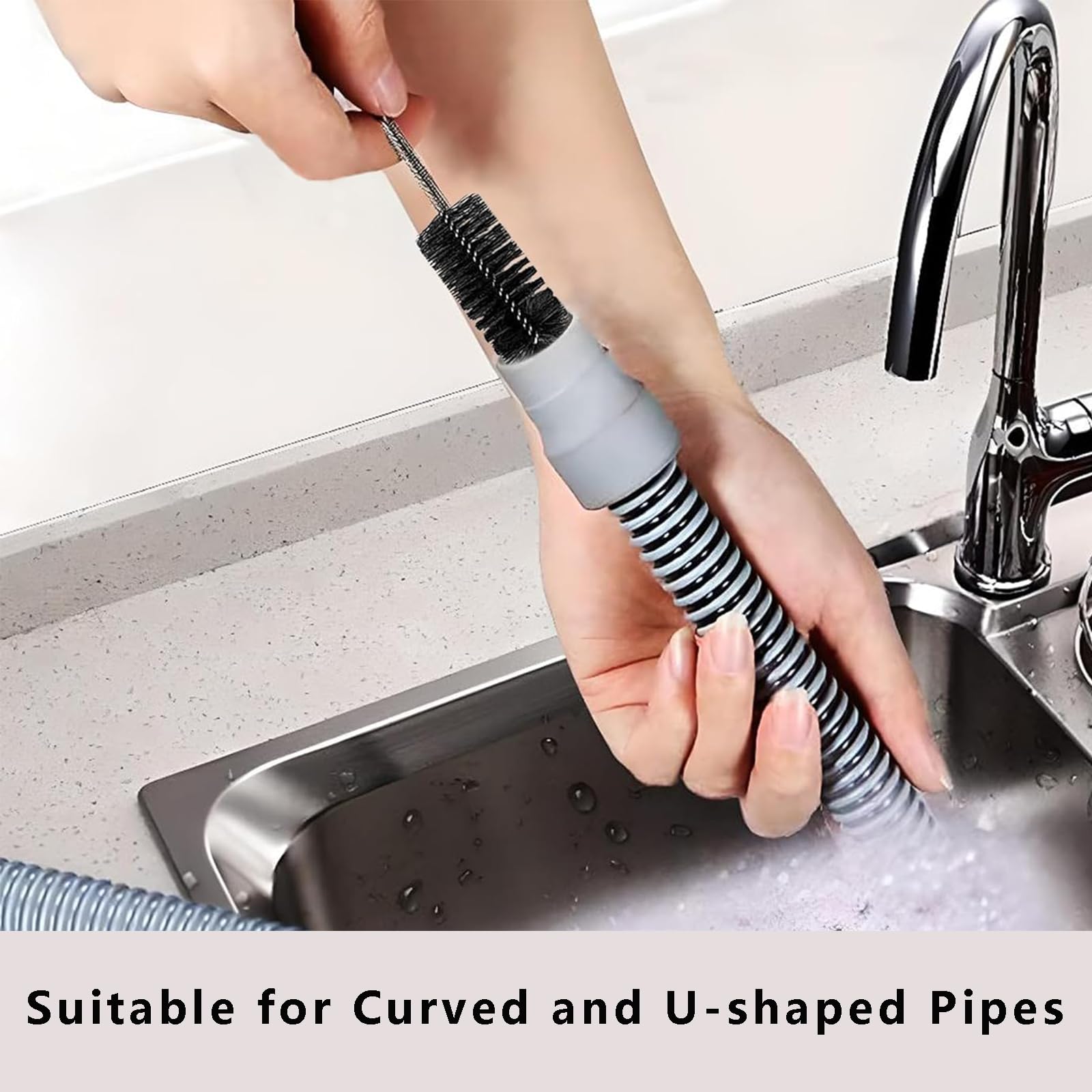 Adove Flexible Extra Long 61-Inch Drain Brush & 17.7-Inch Sink Unblocker - Dual-Ended Nylon Pipe Cleaner for Curved Pipes, Narrow Holes - Perfect for Kitchen Sink, Shower Drain, and Bathroom Pipe Cleaning
