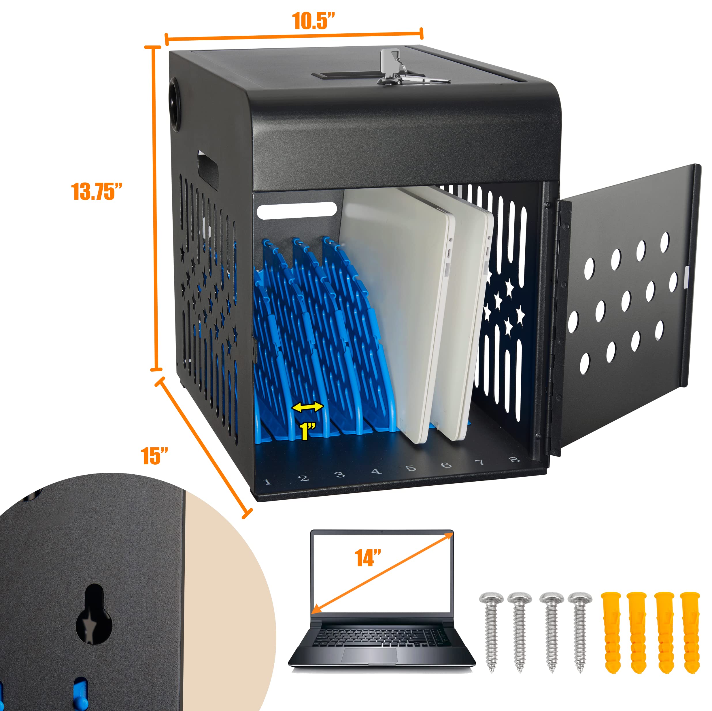 8-Port Tablet Charging Station with Lockable Steel Case - Fits 14