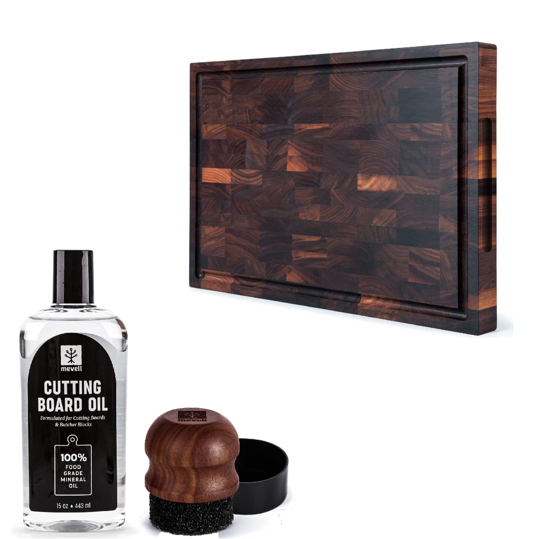 Premium Walnut Wood Cutting Board - Large 18x12x1.25 End Grain with 15oz Mineral Oil & Oil Applicator - Perfect for Kitchen, Charcuterie Boards & Gift Giving