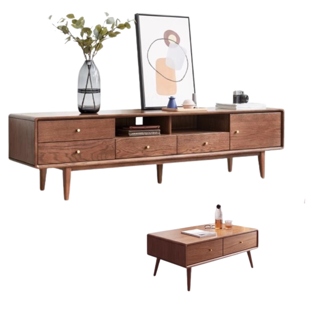Stylish Oak Solid Wood Modern TV Stand - Nordic Design for Living Room & Entertainment Center | Perfect for 55-75 Inch TVs