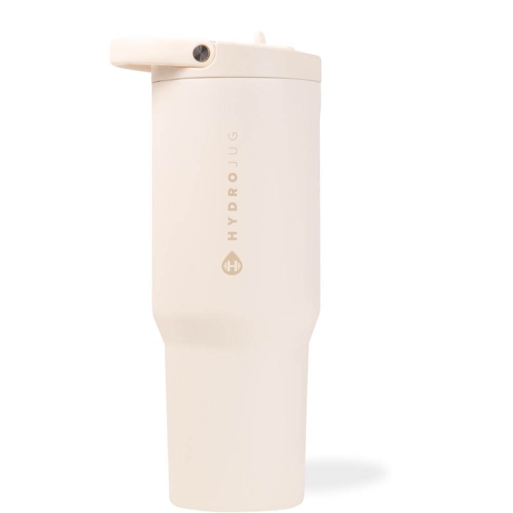 HydroJug Sport - 32oz Stainless Steel Water Bottle with Straw, Vacuum Insulated & Leakproof Tumbler | Ergonomic Design, Reusable, Dishwasher Safe | Gym, Hiking, Workout & Outdoor Activities | Cream Color