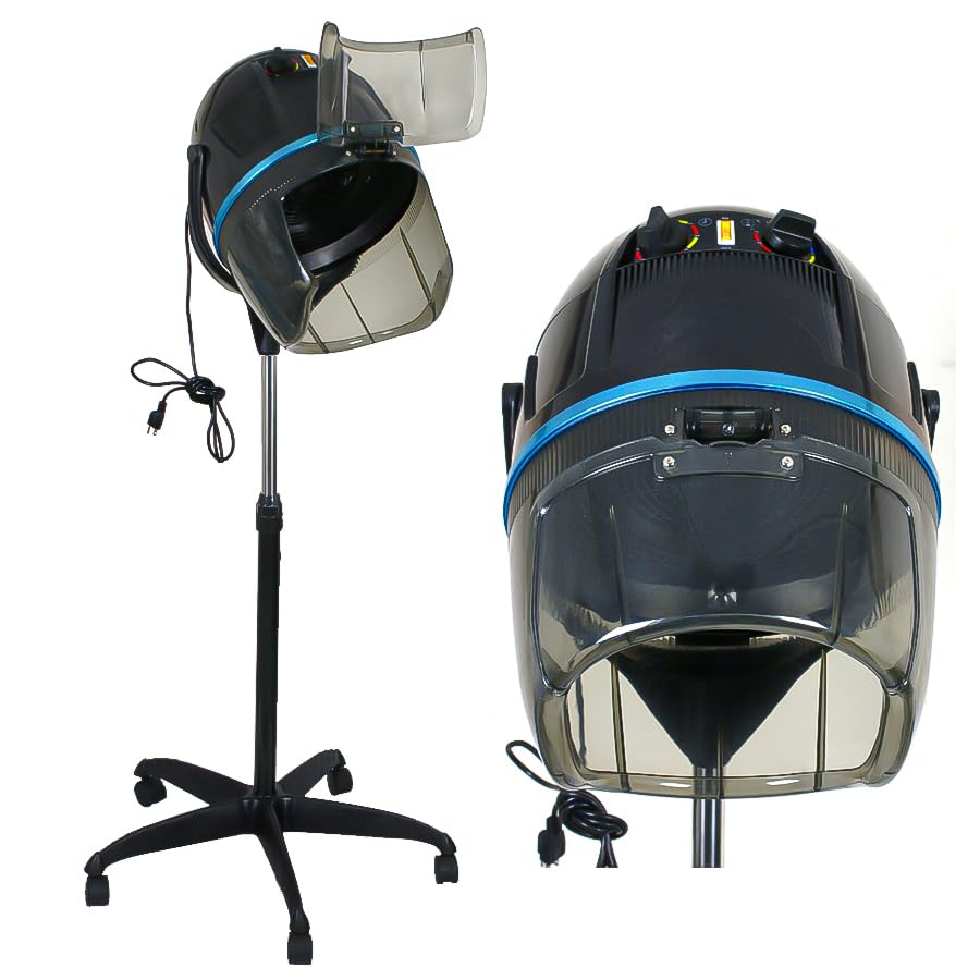 1300W Adjustable Hooded Hair Dryer with Rolling Wheels - Professional Salon Bonnet Dryer for Home Spa & Beauty Treatments | Black | Perfect for Hair Styling, Deep Conditioning & At-Home Hair Care