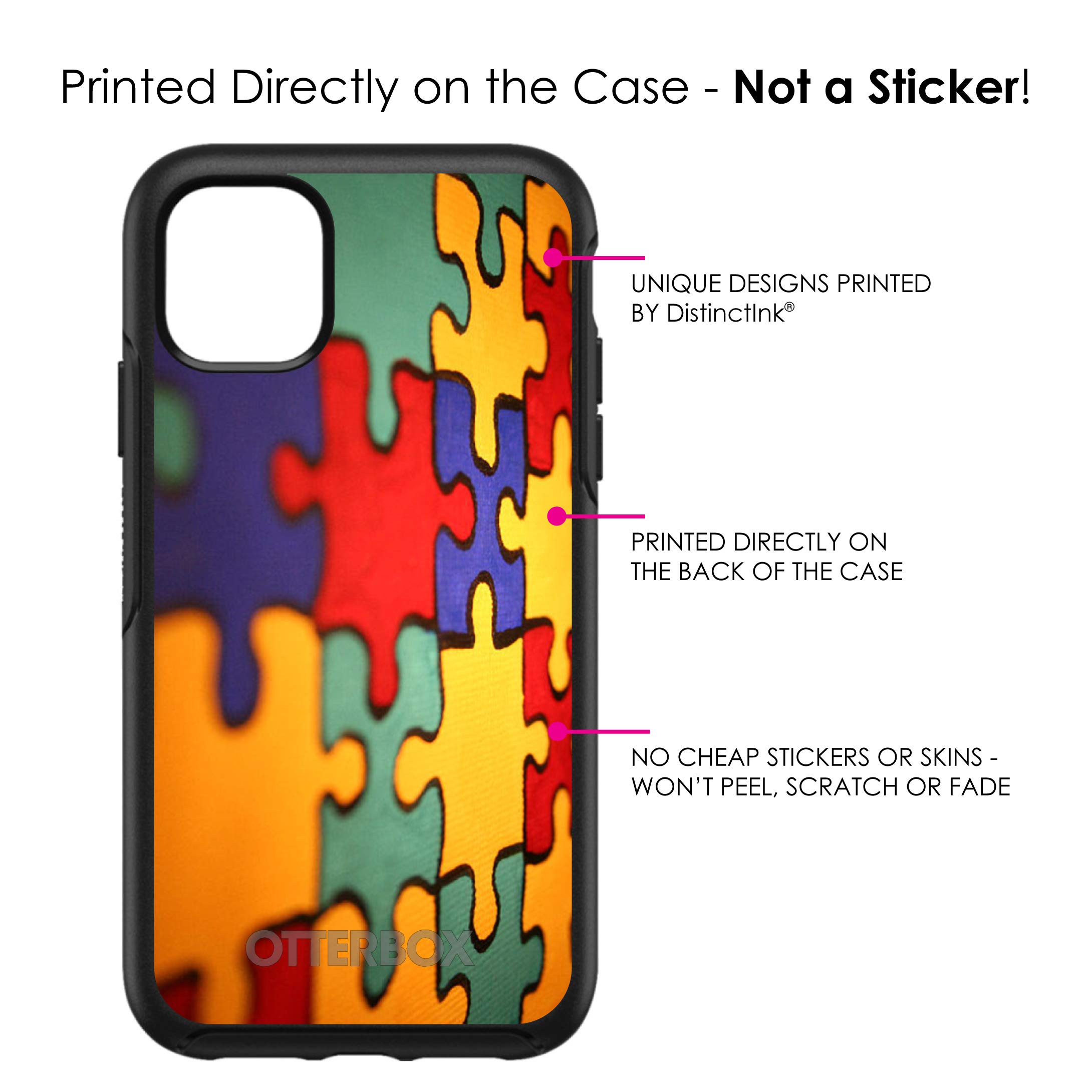 DistinctInk iPhone 11 Case (6.1 Inch) - Custom Puzzle Design Protective Cover - Autism Awareness Black Red Blue Yellow Phone Case - Perfect for Daily Use, Work & School Protection