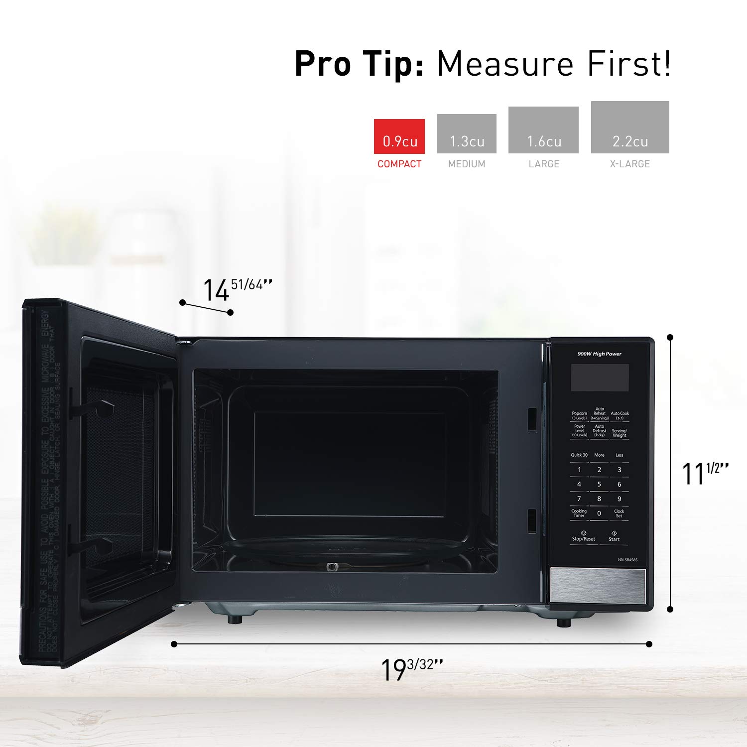 Panasonic NN-SB458S Compact 0.9 cu.ft Microwave Oven with Stainless Steel Finish - Perfect for Small Kitchens, Dorms & Office Spaces