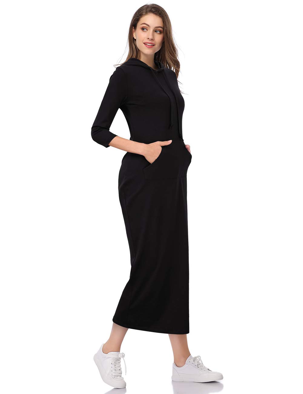 Women's Casual Pocket Slim Pullover Maxi Hoodie Dress - Long Sleeve Oversized Sweater Dress for Lounge, Streetwear & Fall Fashion