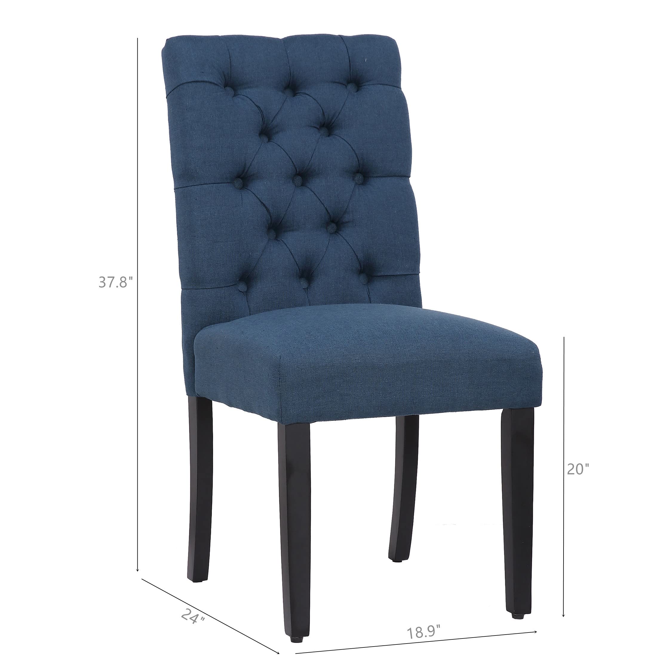 WestinTrends Hayes Tufted Dining Chairs - Set of 2 Blue Linen Fabric Upholstered Kitchen Chairs with Solid Wood Legs for Dining Room, Kitchen, Breakfast Nook & Home Decor