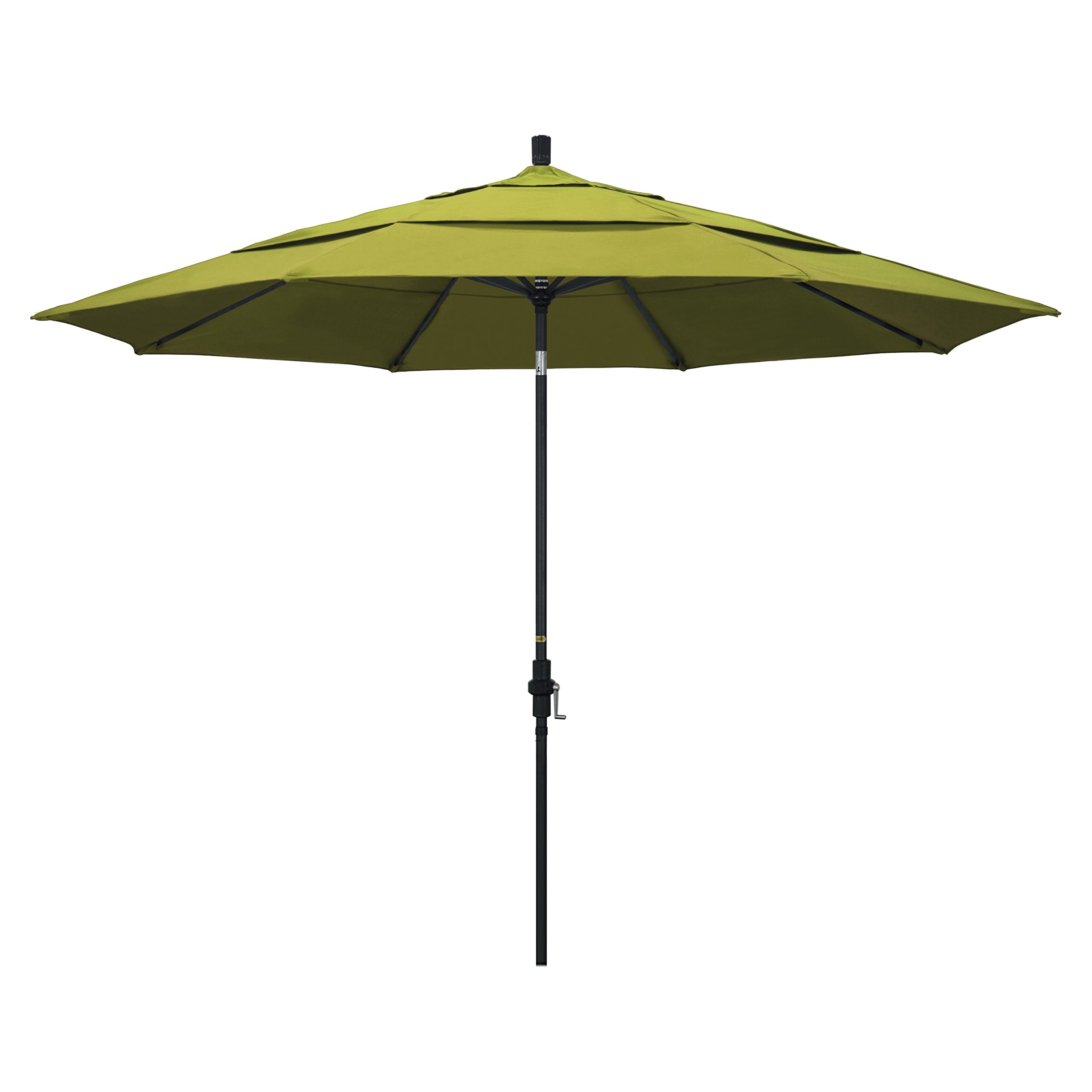California Umbrella 11' Round Aluminum Patio Umbrella with Crank Lift & Collar Tilt - Kiwi Green Outdoor Market Umbrella for Garden, Poolside, Restaurant, and Backyard Use