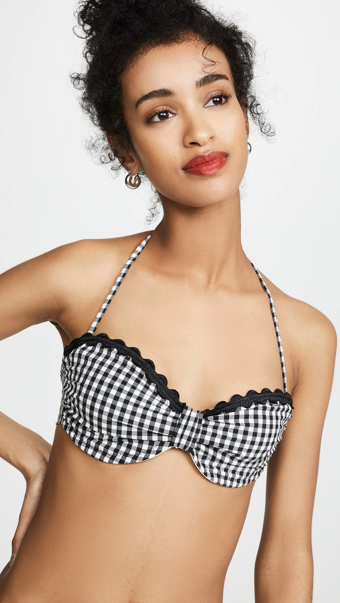 Shoshanna Women's Classic Black and White Gingham Bikini Top - Adjustable Straps, Comfortable Swimwear for Beach, Pool & Summer Vacation