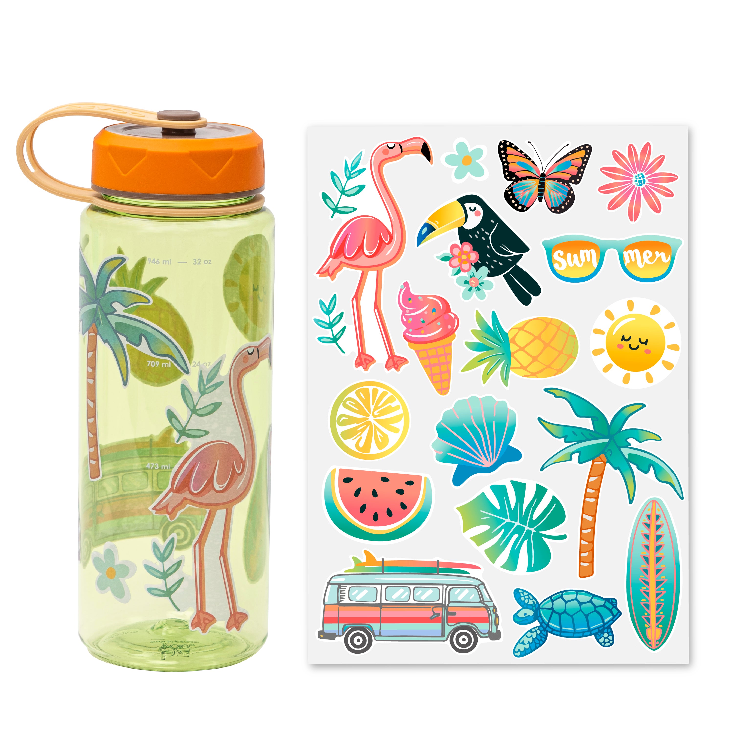 36oz HydroPop Water Bottle with Strap & Measurement Markings - Leakproof, BPA-Free, Insulated Stainless Steel Water Bottle for Gym, Hiking & Outdoor Activities (Green)