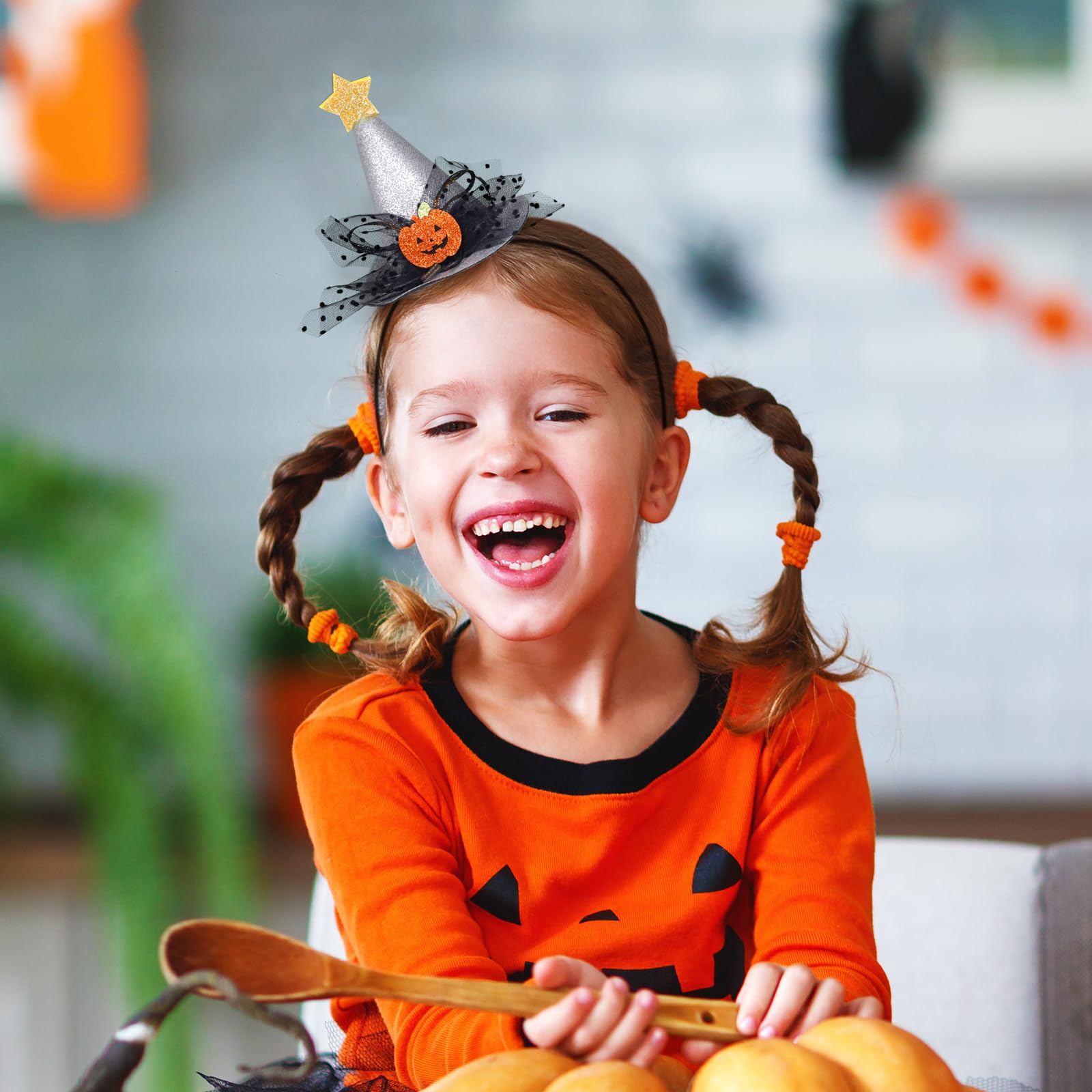 Halloween Pumpkin Glitter Witch Hat Headband for Women & Girls - Sparkly Hair Accessories & Party Headwear - Perfect for Costumes, Trick or Treat, and Halloween Festivities