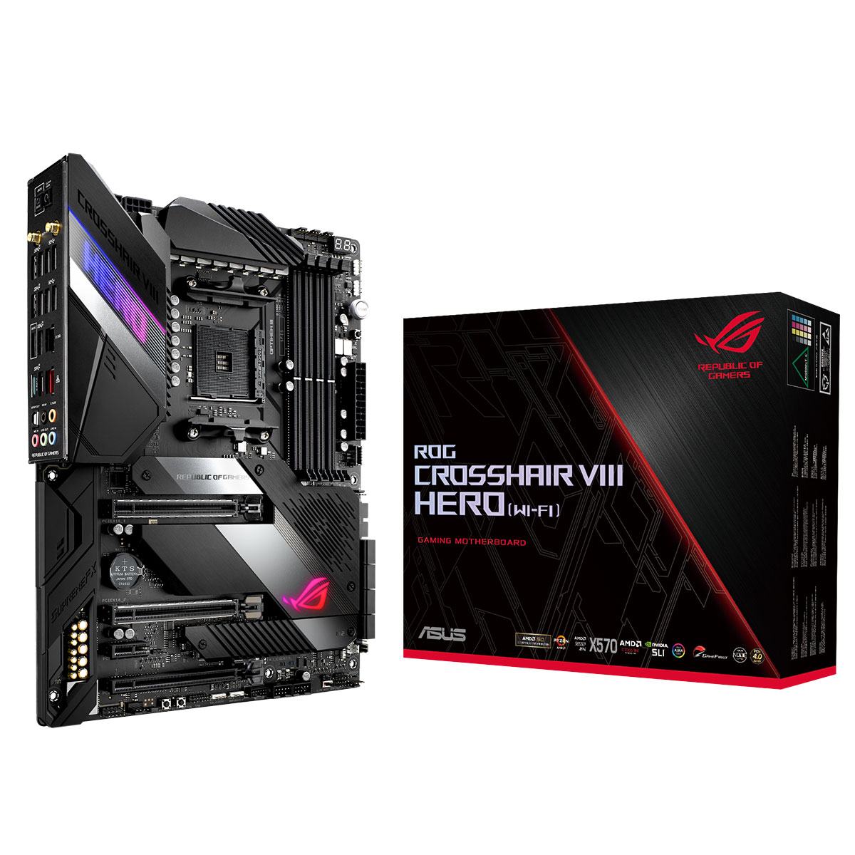ASUS ROG CROSSHAIR VIII HERO (WI-FI) X570 ATX Gaming Motherboard - AMD Ryzen 3000 Ready, PCIe 4.0, DDR4 4400MHz, Dual M.2, WiFi 6 - Perfect for High-End Gaming PCs and Streaming Setups