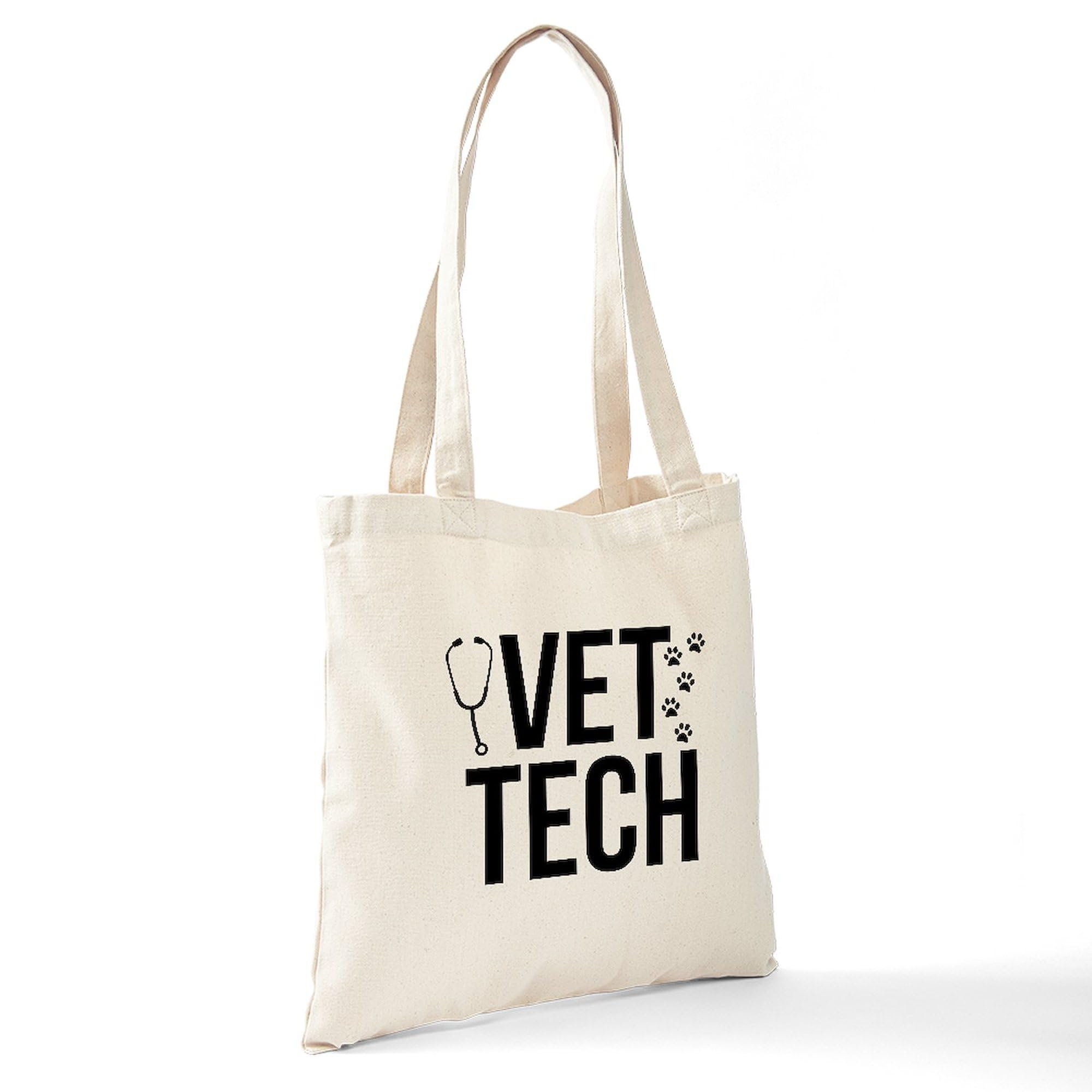 Vet Tech Tote Bag - Natural Canvas Reusable Shopping Bag for Veterinary Technicians | Perfect for Work, School & Grocery Shopping