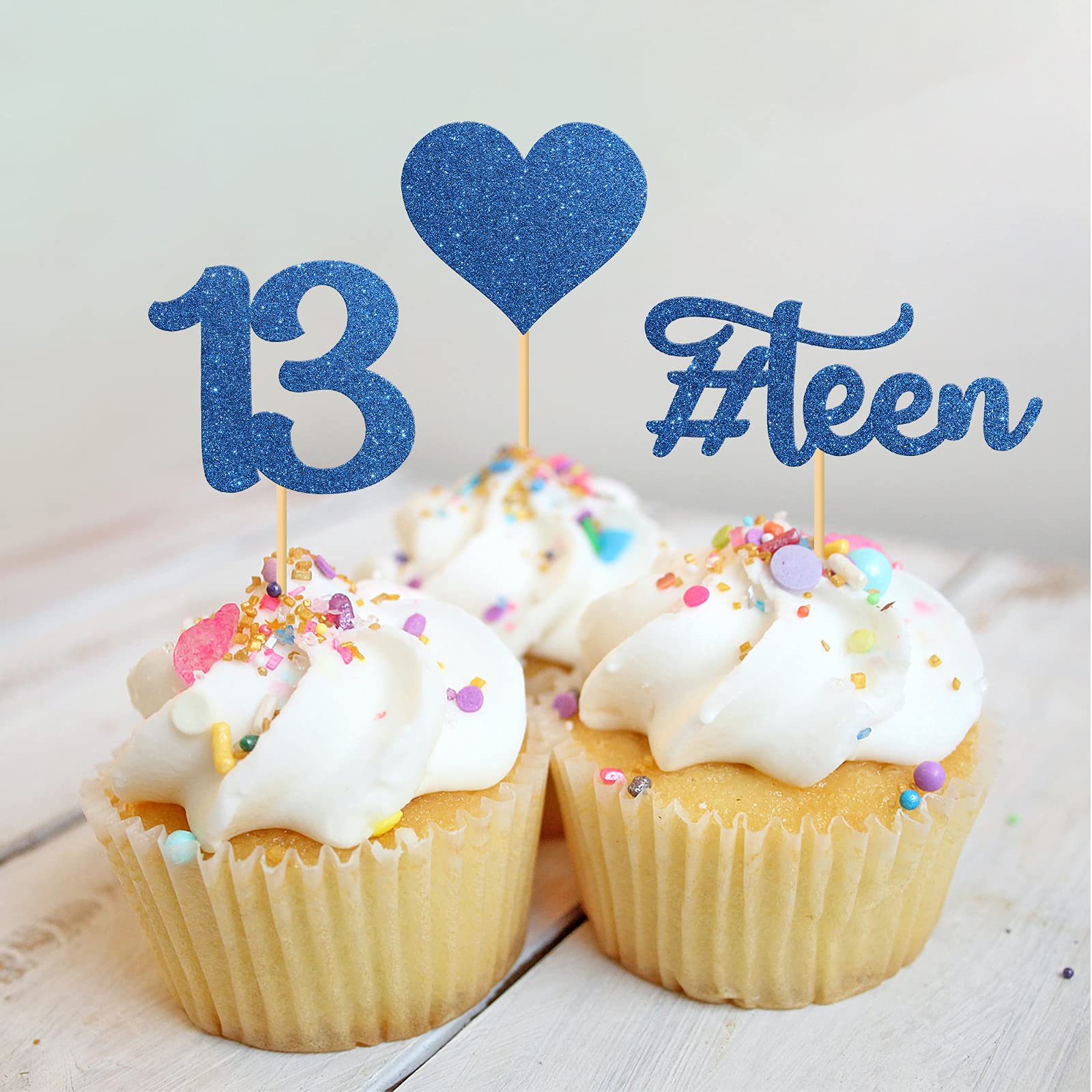 MonMon & Craft 24 Pcs 13th Birthday Cupcake Toppers - Teen 13 Cupcake Decorations for 13 Years Old Party - Perfect for Birthday Cakes, Desserts, and Celebration Events