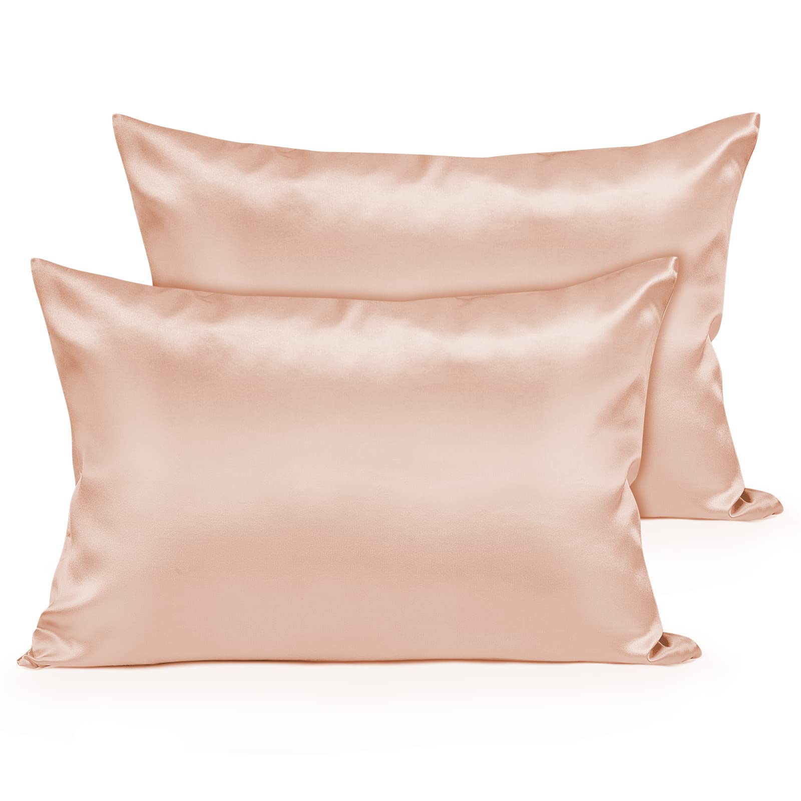 Fittia Satin Pillowcases Standard 2 Pack - Silk Pillow Cover for Hair & Skin Care with Hidden Zipper, Light Plum 20x26 Inches - Perfect for Bedroom, Travel & Gift Giving