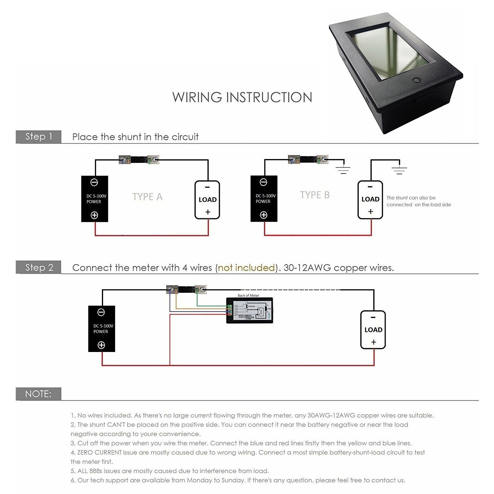 100A DC Digital Watt KWH Current Power Energy Meter with Ammeter Voltmeter 100V - Monitor Solar Panels, Batteries, and Electrical Systems