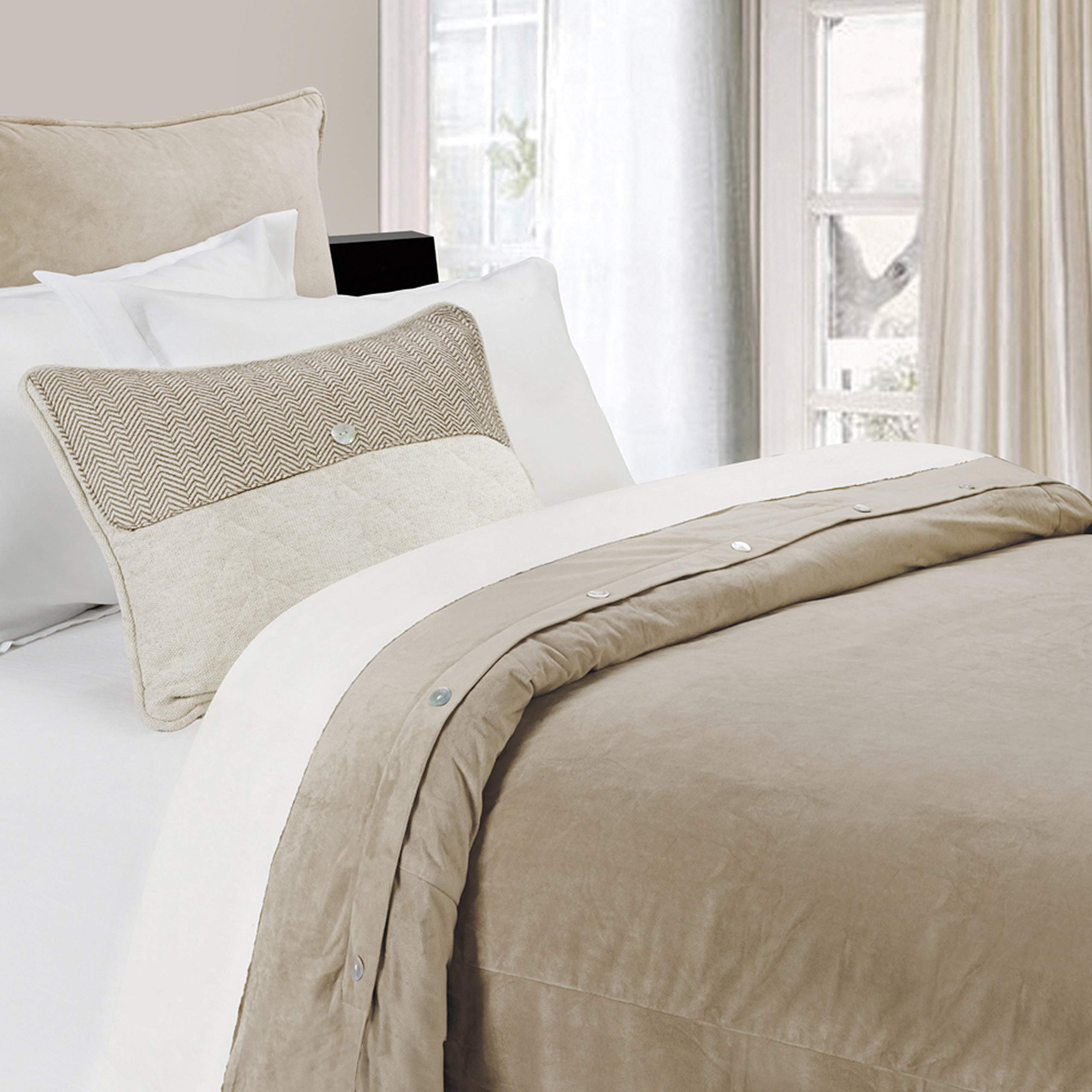 Luxury Fairfield Sand Velvet Duvet Cover Set - Super Queen Size Soft Bedding for Master Bedroom & Guest Room Decor