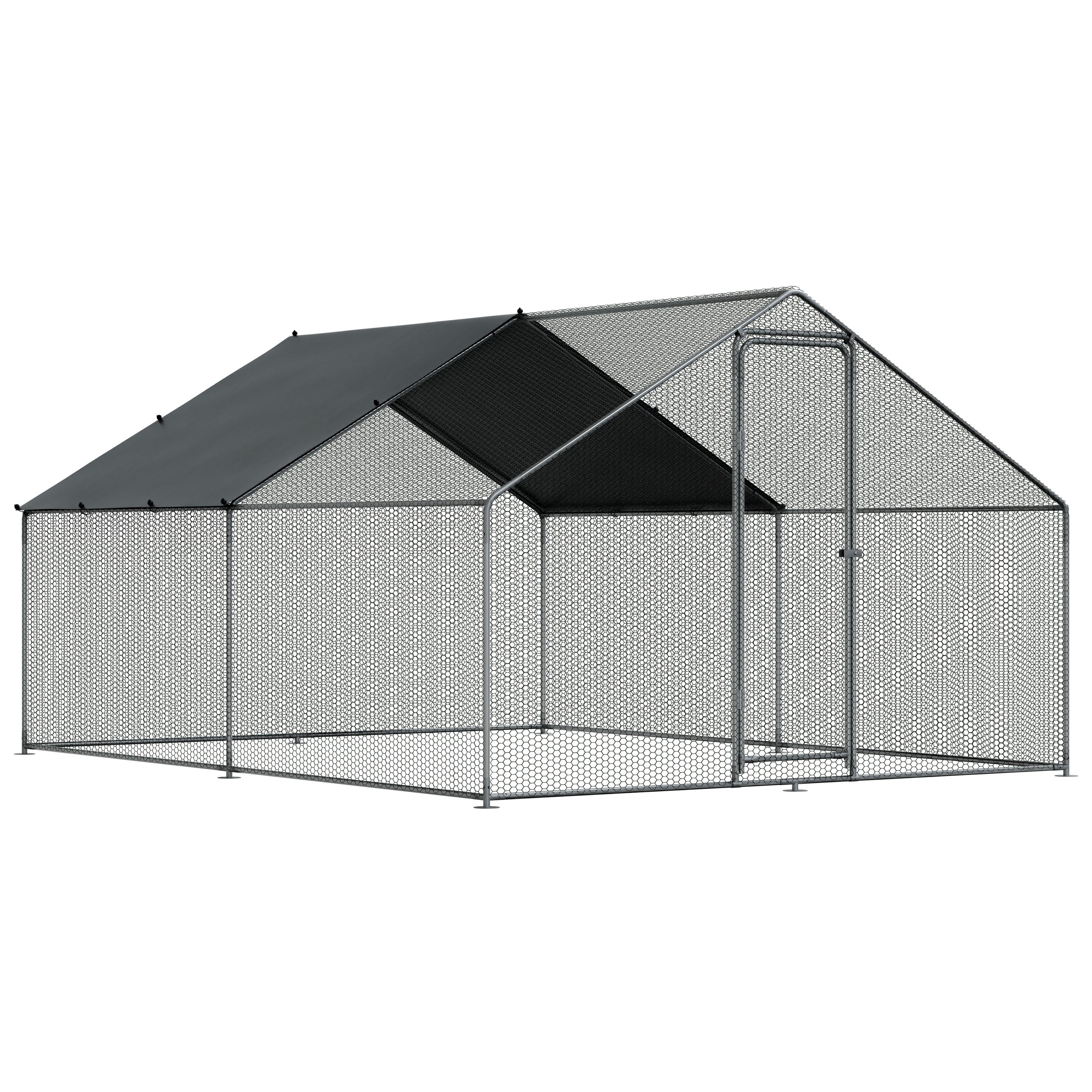 3x4m Walk-In Galvanized Steel Chicken Coop Run with Solar Roof Cover & PVC Coated Wire Mesh - Durable Poultry Enclosure for Chickens, Ducks, and Small Animals - Perfect for Backyard Farming, Urban Homesteading, and Free-Range Poultry Protection