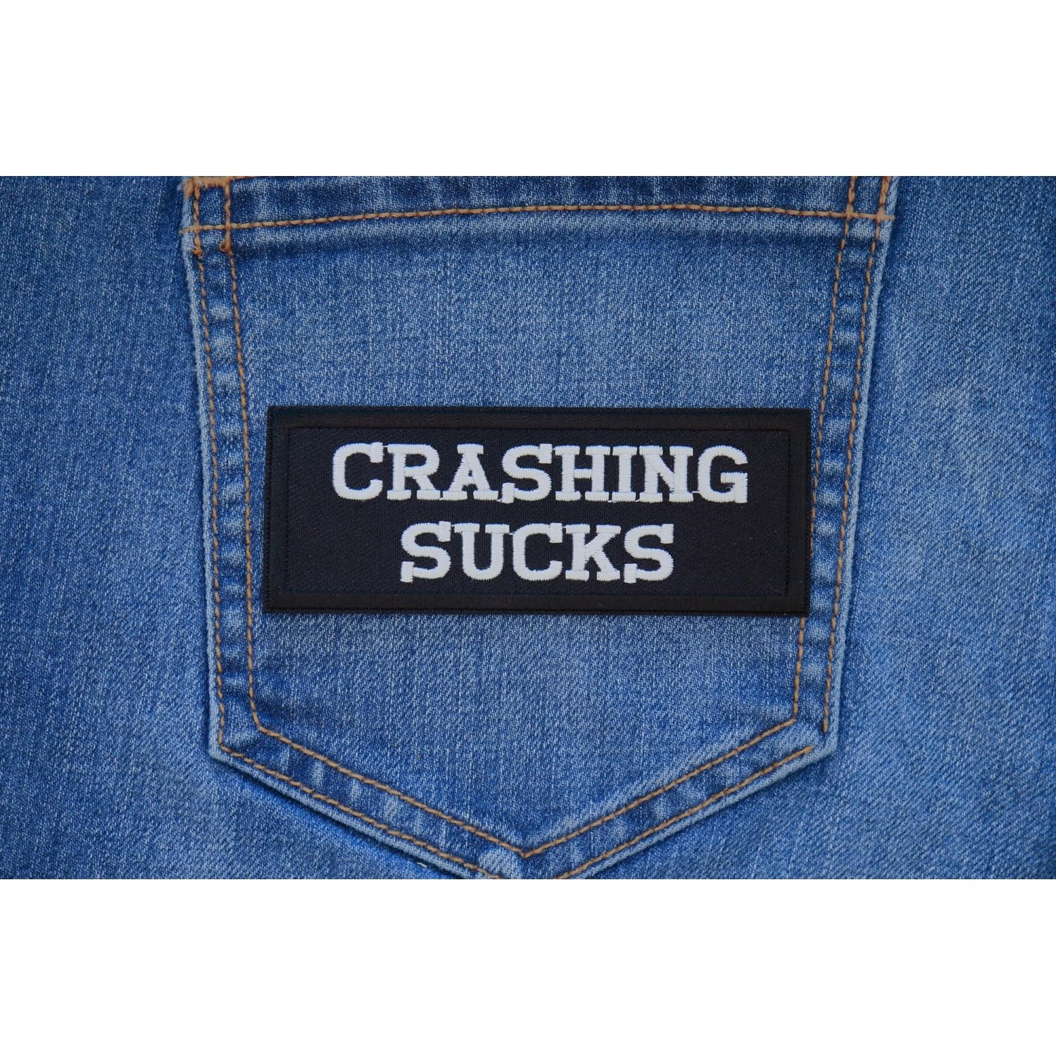 Crashing Sucks Iron-on Patch for Bikers - Motorcycle Vest & Jacket Embroidered Badge (P1205) - Perfect for Biker Gangs, Motorcycle Clubs & Riding Gear Customization