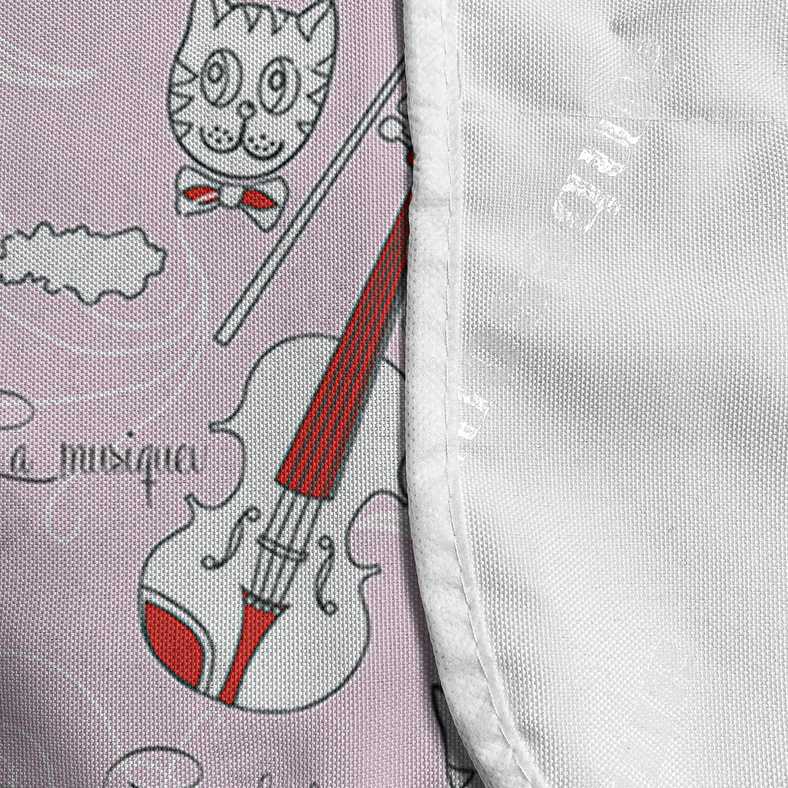 Ambesonne Paris Microwave Cover - Abstract City Violin Cat with Bow Tie & Eiffel Tower Design, Waterproof Kitchen Organizer with Pockets, 36x12 Inches, Pale Pink Scarlet White - Perfect for Modern Kitchens & Small Appliance Protection