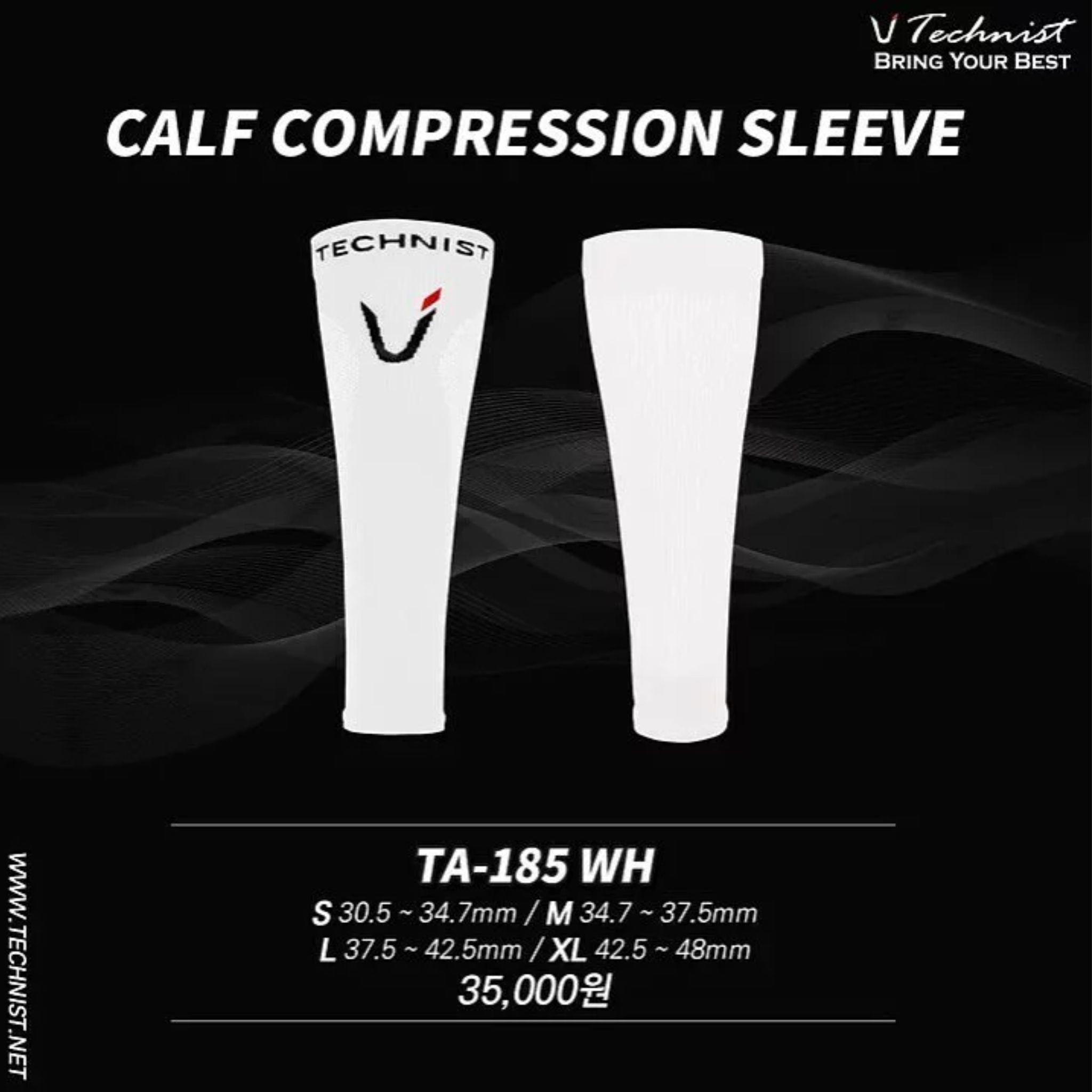 Technist TA 185 Calf Compression Sleeve for Running & Recovery - Breathable Support for Shin Splints, Muscle Pain Relief - White (Pair) - Perfect for Athletes, Runners & Post-Workout Recovery