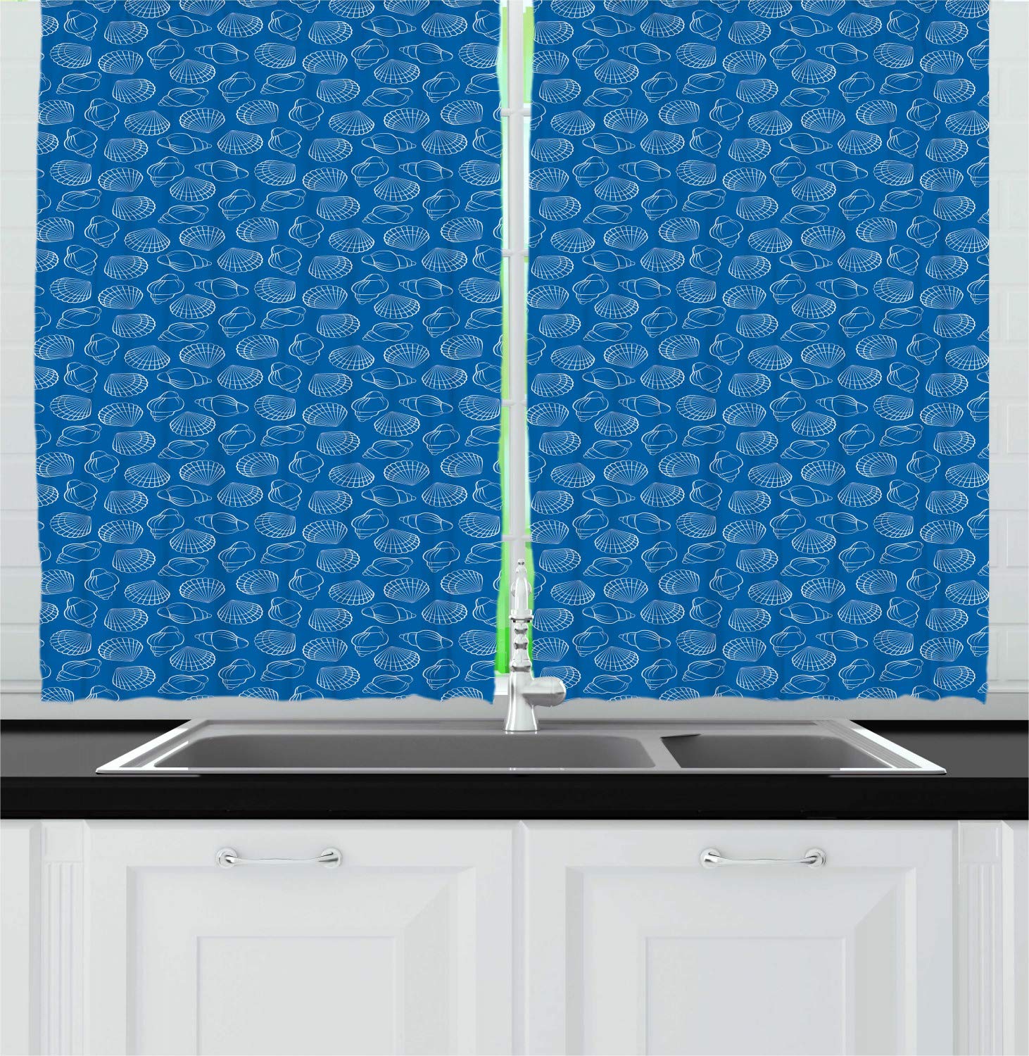 Ambesonne Shell Kitchen Curtains - Nautical Seashell Print Window Drapes, 2 Panel Set 55
