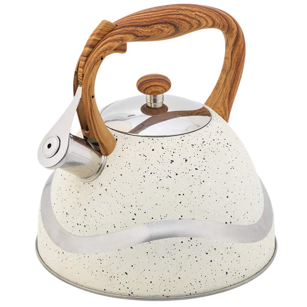 Premium Stainless Steel Whistling Tea Kettle - 1.7L Stovetop Water Boiler for Coffee, Tea & Camping | Portable Gas Stove Jug for Indoor & Outdoor Use | Durable Metal Teapot with Wood Handle - Perfect for Home, Office, RV & Backpacking