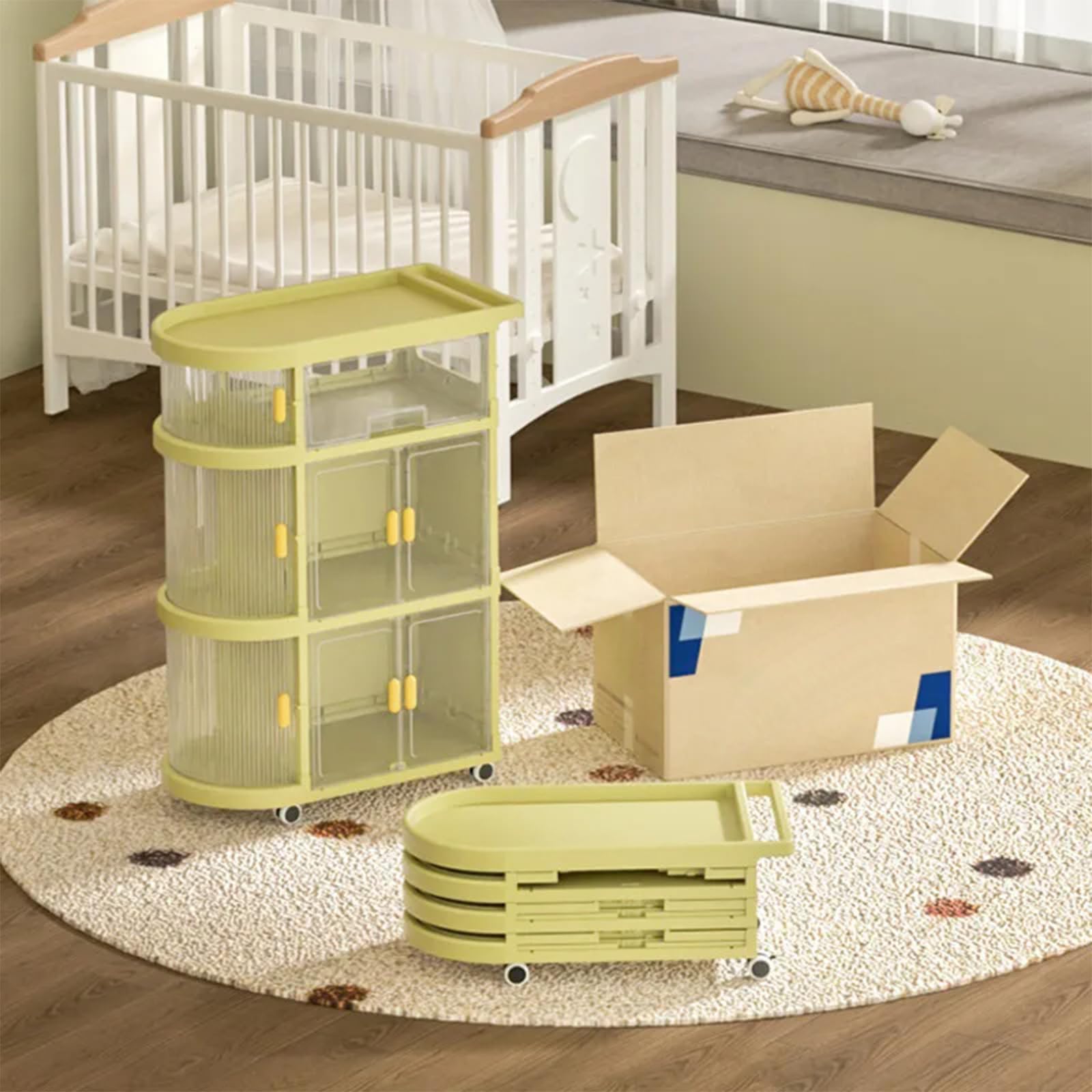 ASHAMX1 Baby Cart Organizer - 3-Tier Rolling Diaper Caddy with Wheels & Drawers, Portable Nursery Storage for Diapers, Wipes, Toys - Perfect for Nursery, Bedroom & On-the-Go Parents