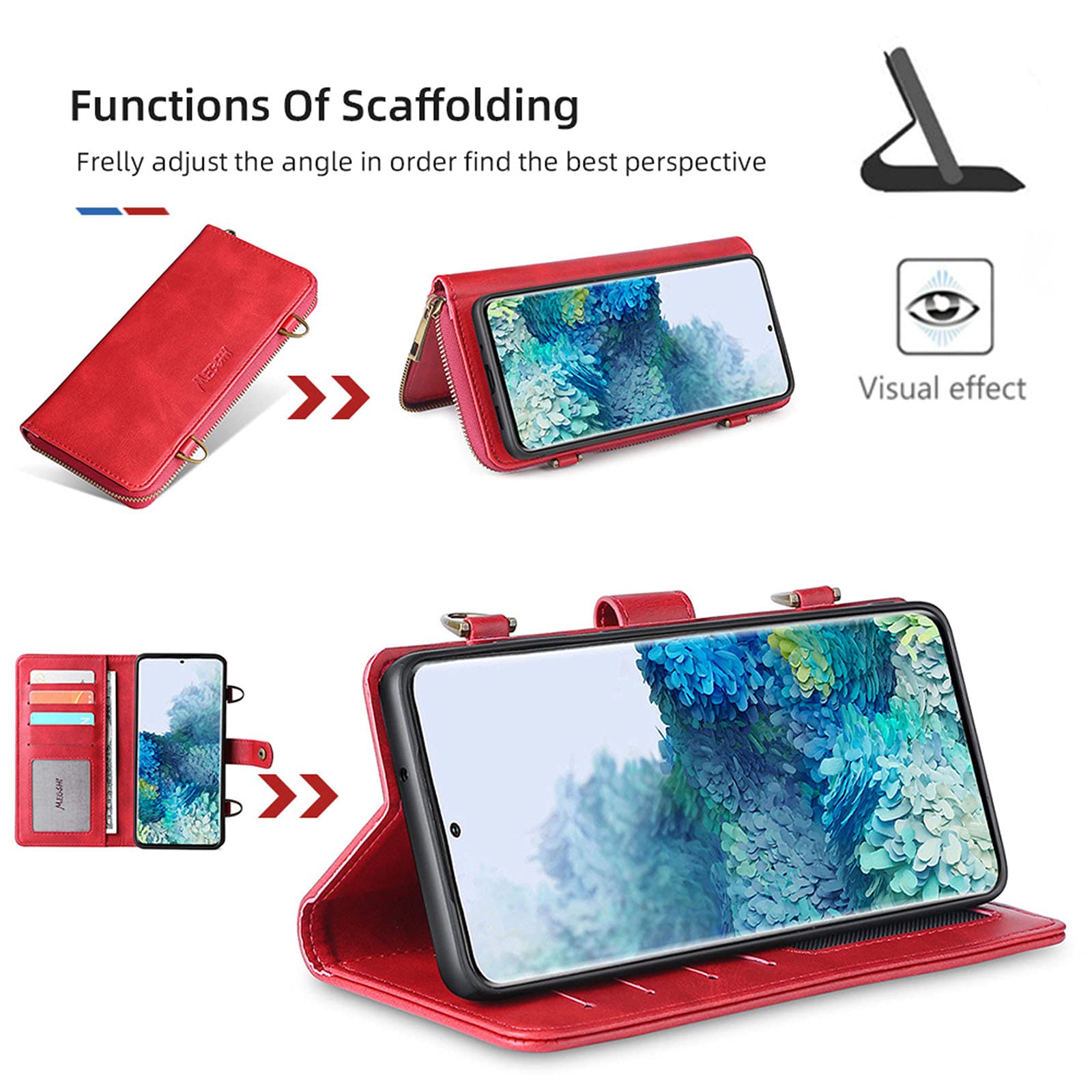 Premium iPhone 12 Wallet Case with Crossbody Chain Strap - 13 Card Slots, 3 Cash Pockets & Secure Zipper Wallet - Multi-Functional Phone Case for Women & Men | Perfect for Travel, Shopping & Everyday Use