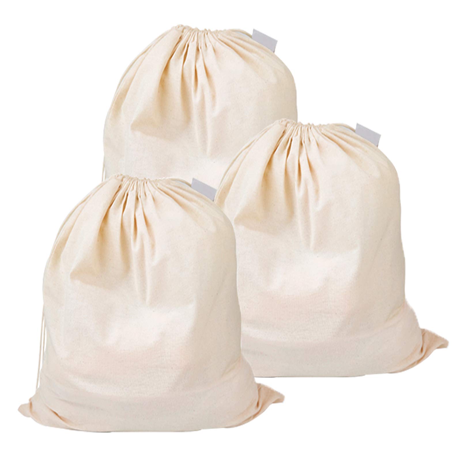 Organic Cotton Drawstring Storage Bags - 3 Pack Large Reusable Produce Bags for Vegetables, Bread, Fruits | Eco-Friendly Food Preservation | Perfect for Kitchen, Pantry & Grocery Shopping