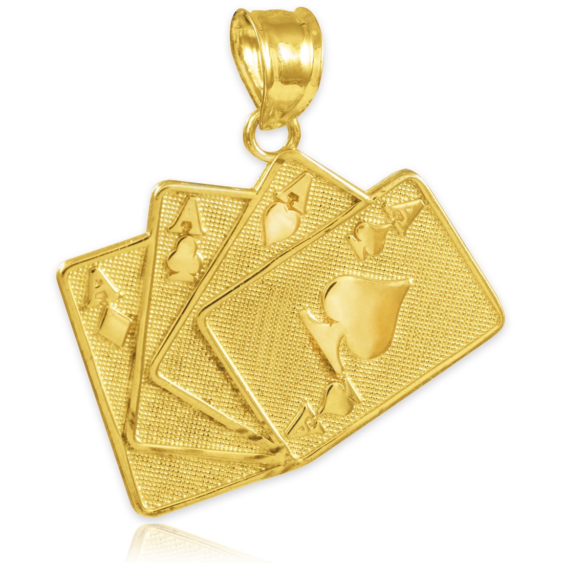 10K Gold Four of a Kind Playing Cards Pendant Necklace - Good Luck Charm for Poker Lovers & Casino Enthusiasts - Perfect Gift for Gamblers, Card Players & Jewelry Collectors