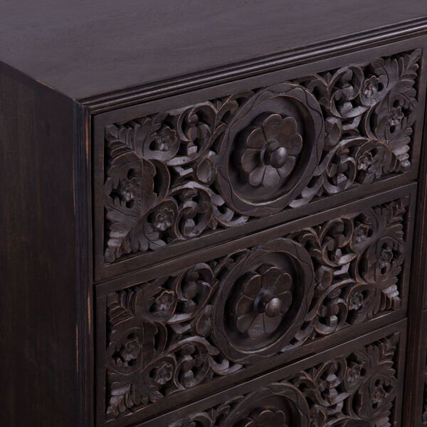Hand Carved Solid Wood 6-Drawer Dresser - Premium Indian Wooden Bedroom Furniture for Master Bedroom & Guest Room Storage