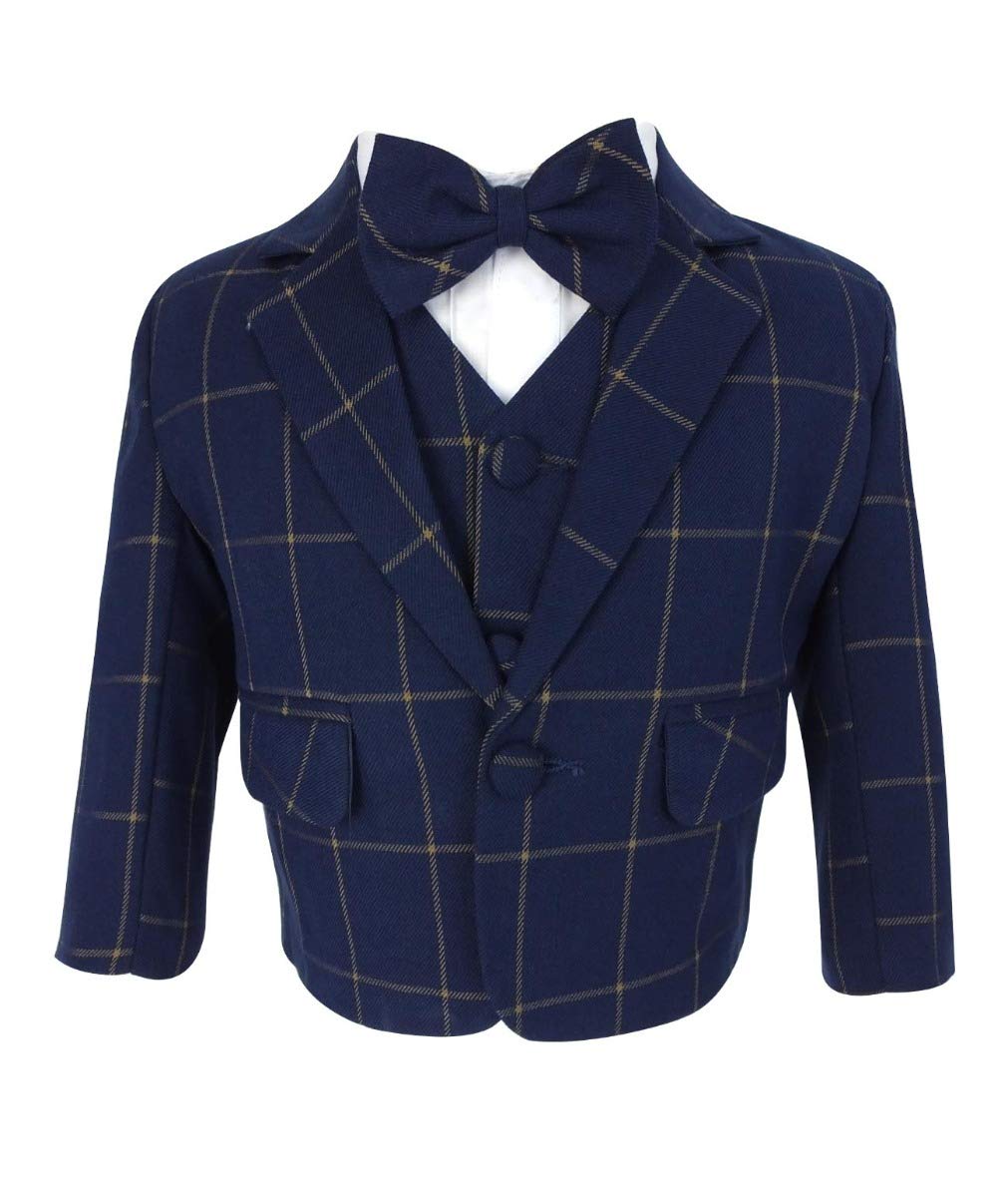 Premium Baby Boys 5-Piece Vintage Windowpane Check Suit Set - Formal Outfit for Special Occasions & Family Photos
