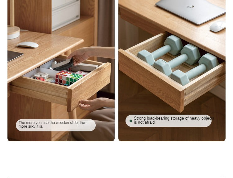 Solid Oak Wood Office Desk with Spindle-Shaped Slanted Legs - Modern Home Office Furniture for Work & Study