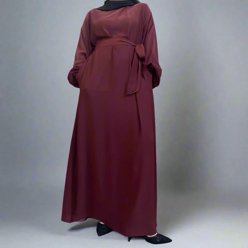 14 Color Options Elasticized Cuff Nida Abaya Dress With Pocket - Modest Muslim Dress for Prayer, Eid & Special Occasions
