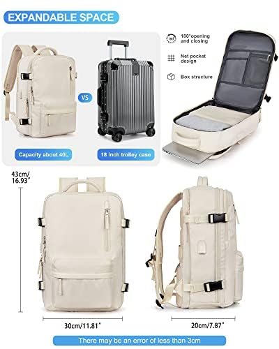 VGCUB 17 Inch Large Travel Backpack for Women & Men - Flight Approved Business Laptop Backpack with Dedicated Laptop Compartment - Perfect for Work Commute, Business Trips & Airplane Carry-On (Beige)