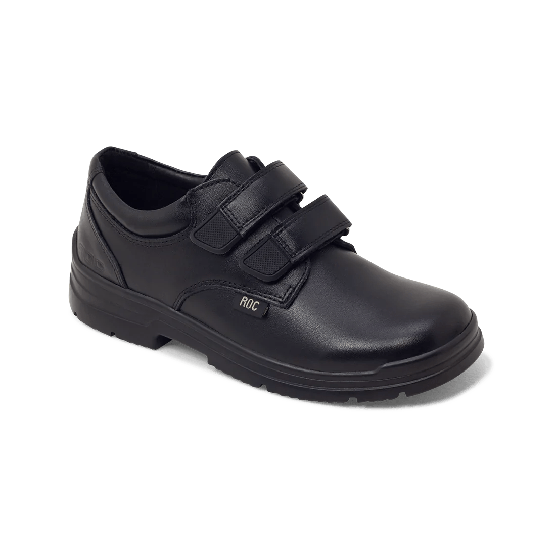 ROC BOOTS Junior Rocket Black Leather Shoes for Kids - Velcro Strap Closure, Comfortable & Durable - Perfect for School, Playground & Outdoor Activities