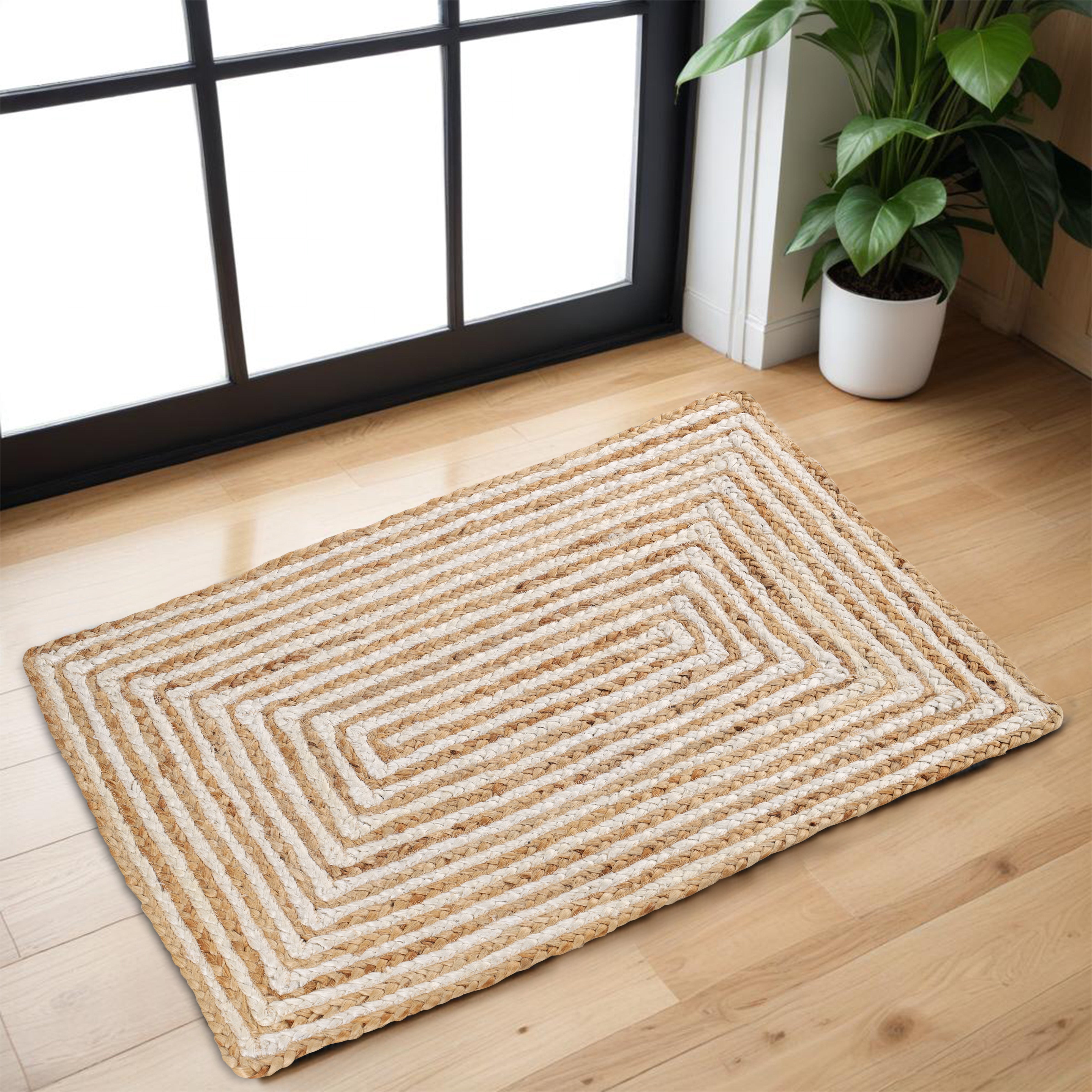 Braided Jute Reversible Handwoven Rug - Natural Fiber Indoor/Outdoor Area Rug for Living Room, Bedroom, Patio & Deck - Eco-Friendly Home Decor