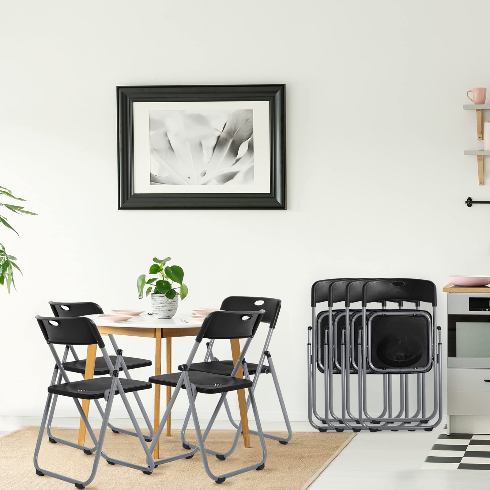 BBTO 8 Pack Heavy Duty Folding Chairs - 440lb Capacity Plastic Stackable Chairs with Steel Frame for Indoor Outdoor Use - Perfect for Events, Weddings, Office, Parties, Picnics & Camping (Black)