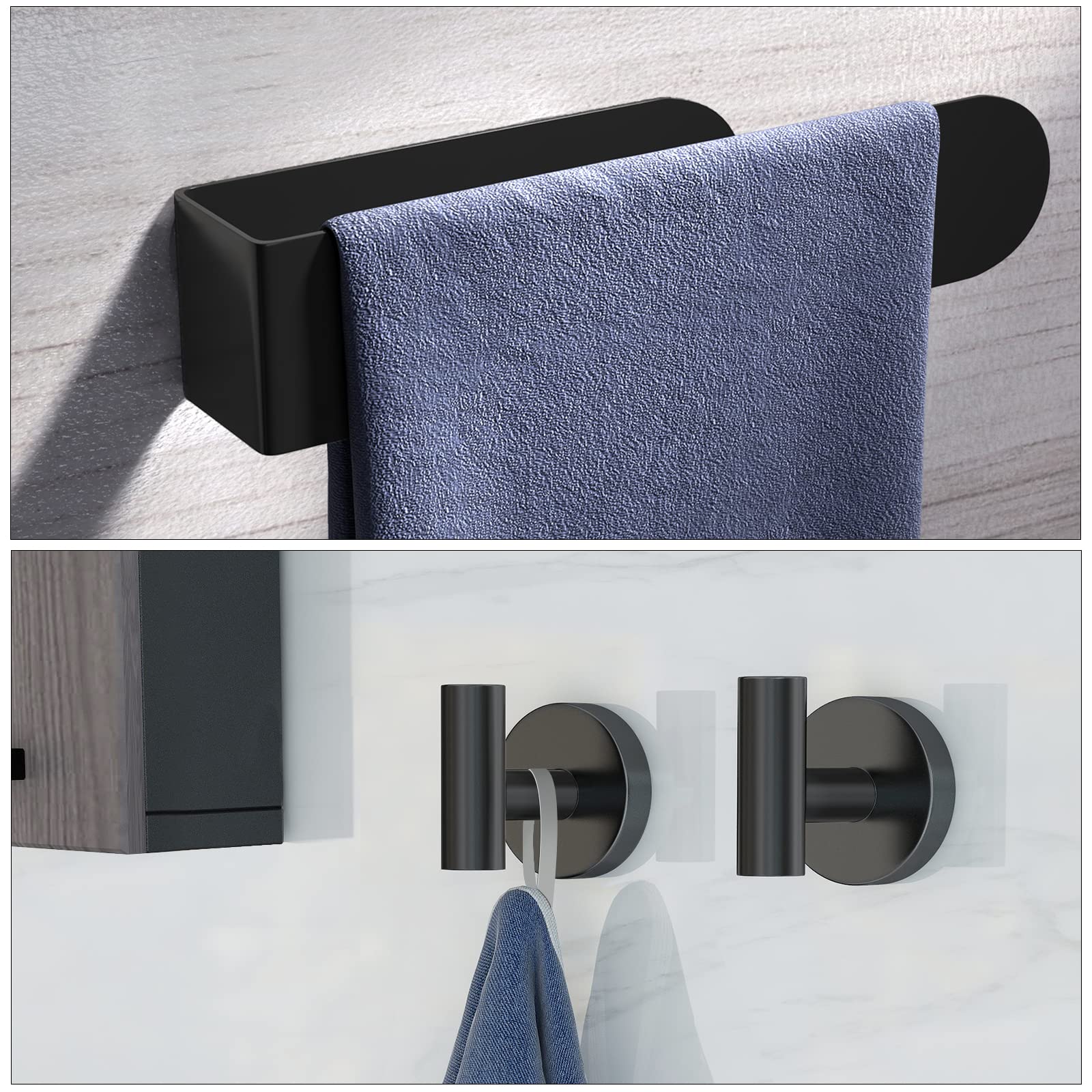 HUFEEOH Black Hand Towel Holder with Robe & Towel Hooks - Wall Mounted Bathroom Organizer for Spa, Shower, and Home Decor