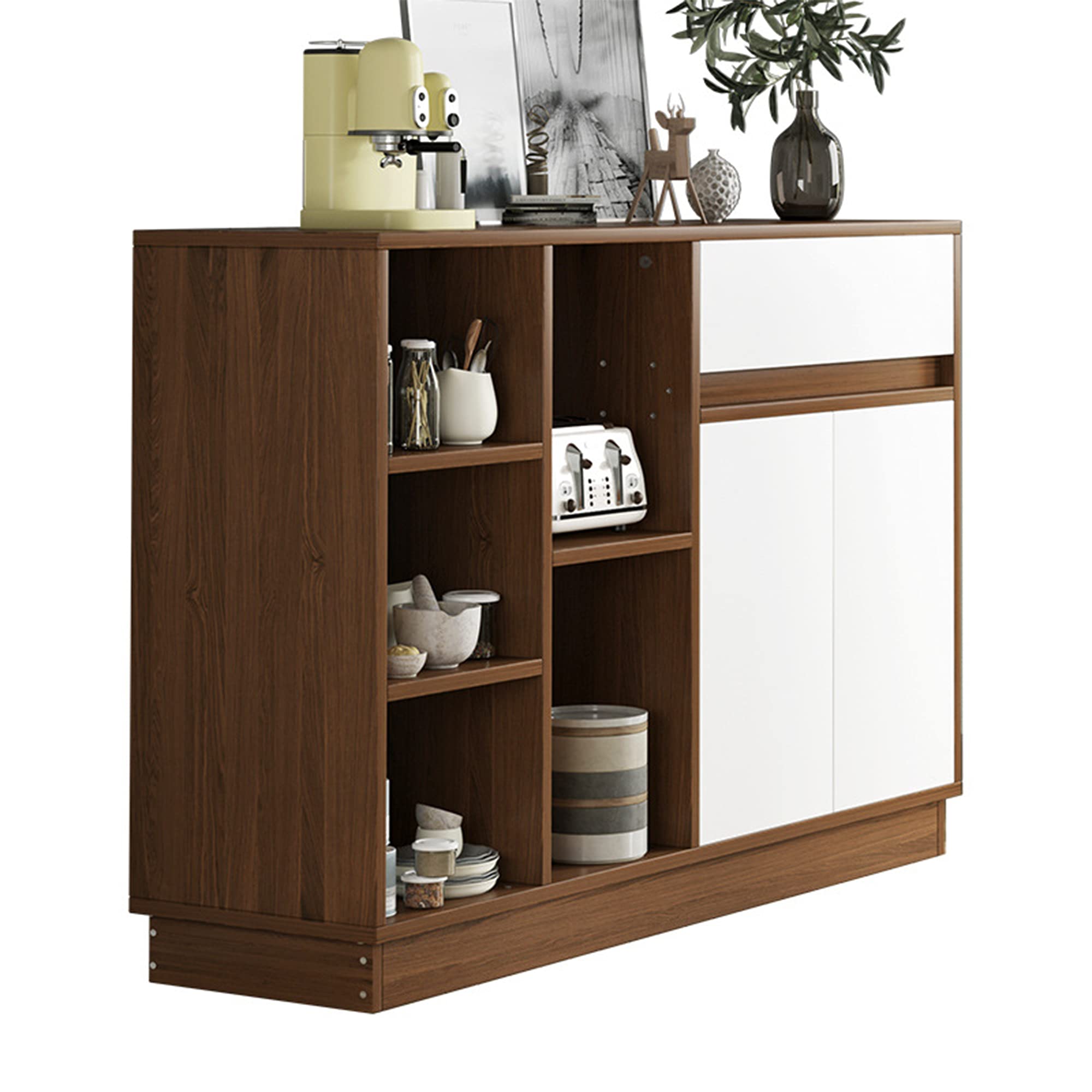 QINJIE Modern Kitchen Storage Cabinet Sideboard with 1 Drawer & 1 Door, Buffet Server Credenza for Kitchen, Dining Room, Living Room, Hallway, Office – Versatile Storage Solution for Home & Workspace