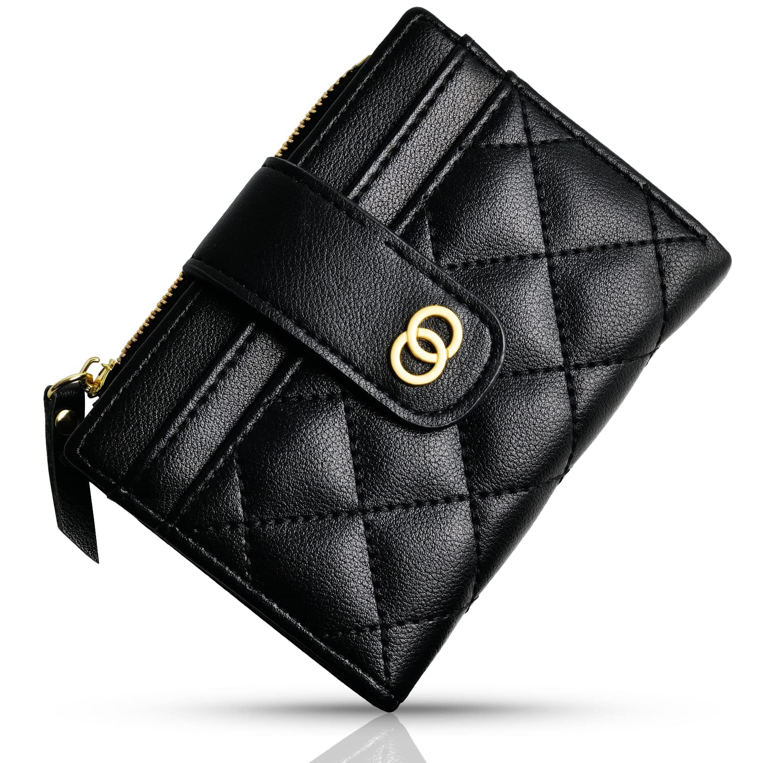 Avando Slim RFID Blocking Wallet for Women - Compact Bifold Credit Card Holder with Zipper & ID Window - Mini Coin Purse for Everyday Use (Black) | Perfect for Travel, Shopping & Daily Essentials Organization